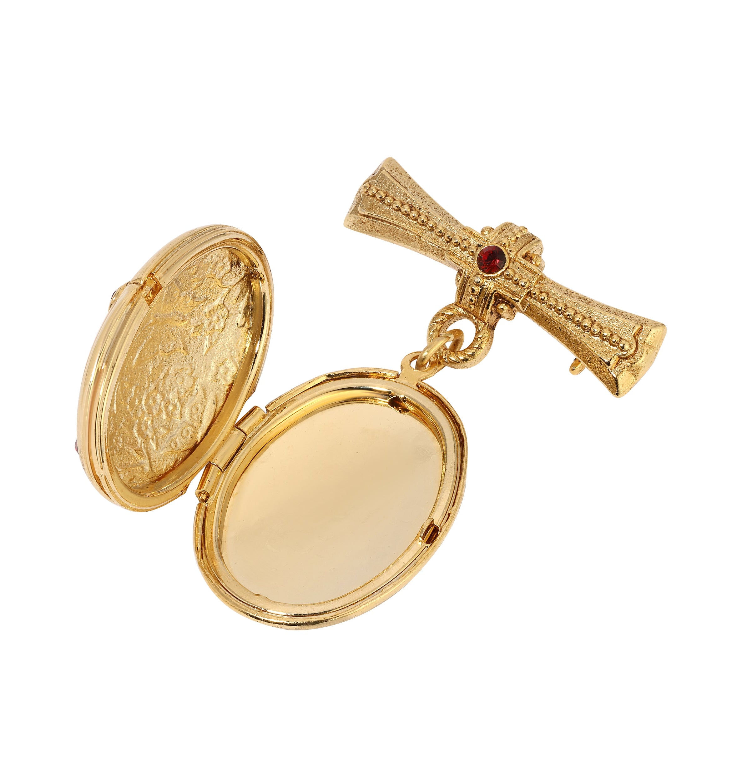 Symbols of Faith Sacred Keepsake Red Crystal Photo Locket Brooch Pin
