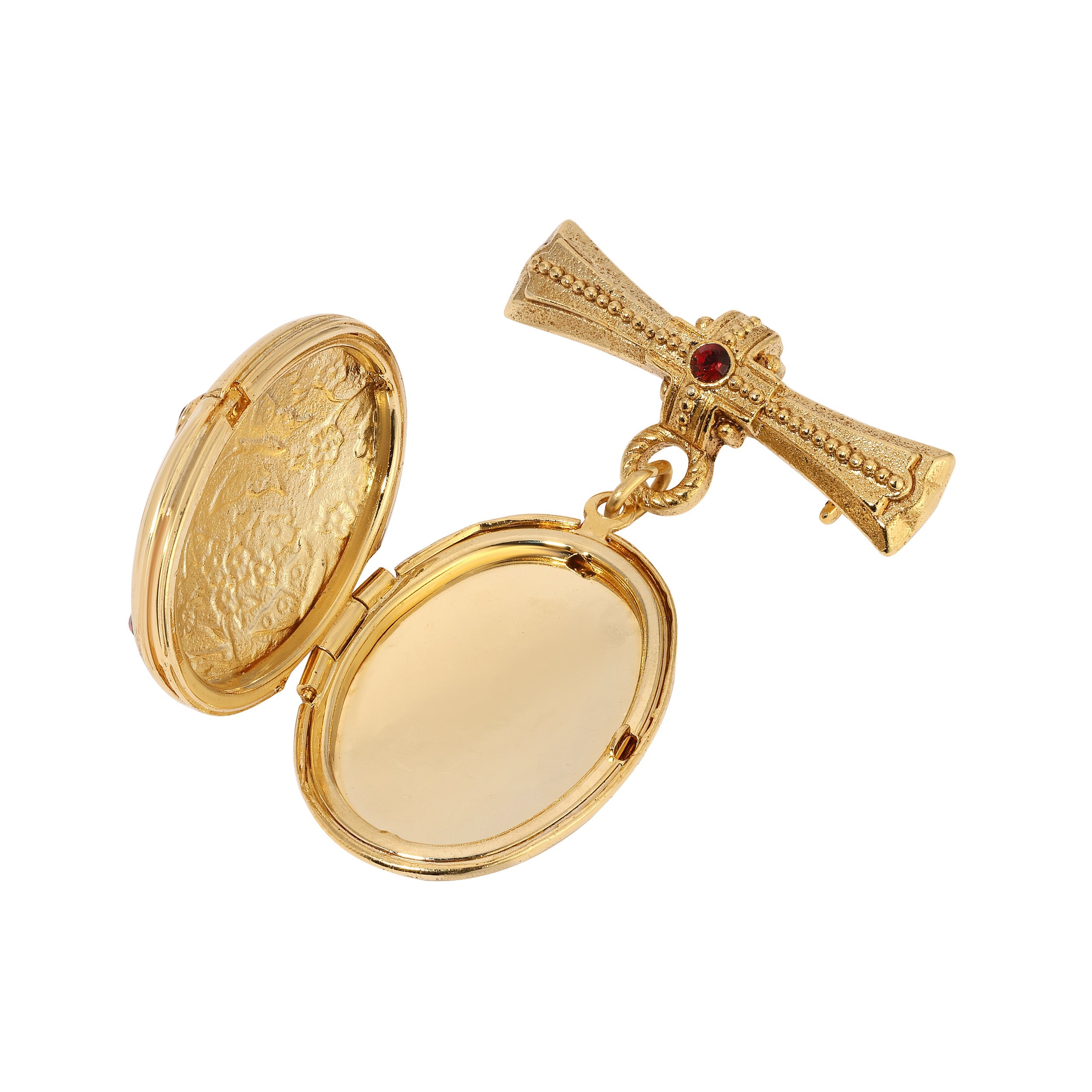 Symbols of Faith Sacred Keepsake Red Crystal Photo Locket Brooch Pin