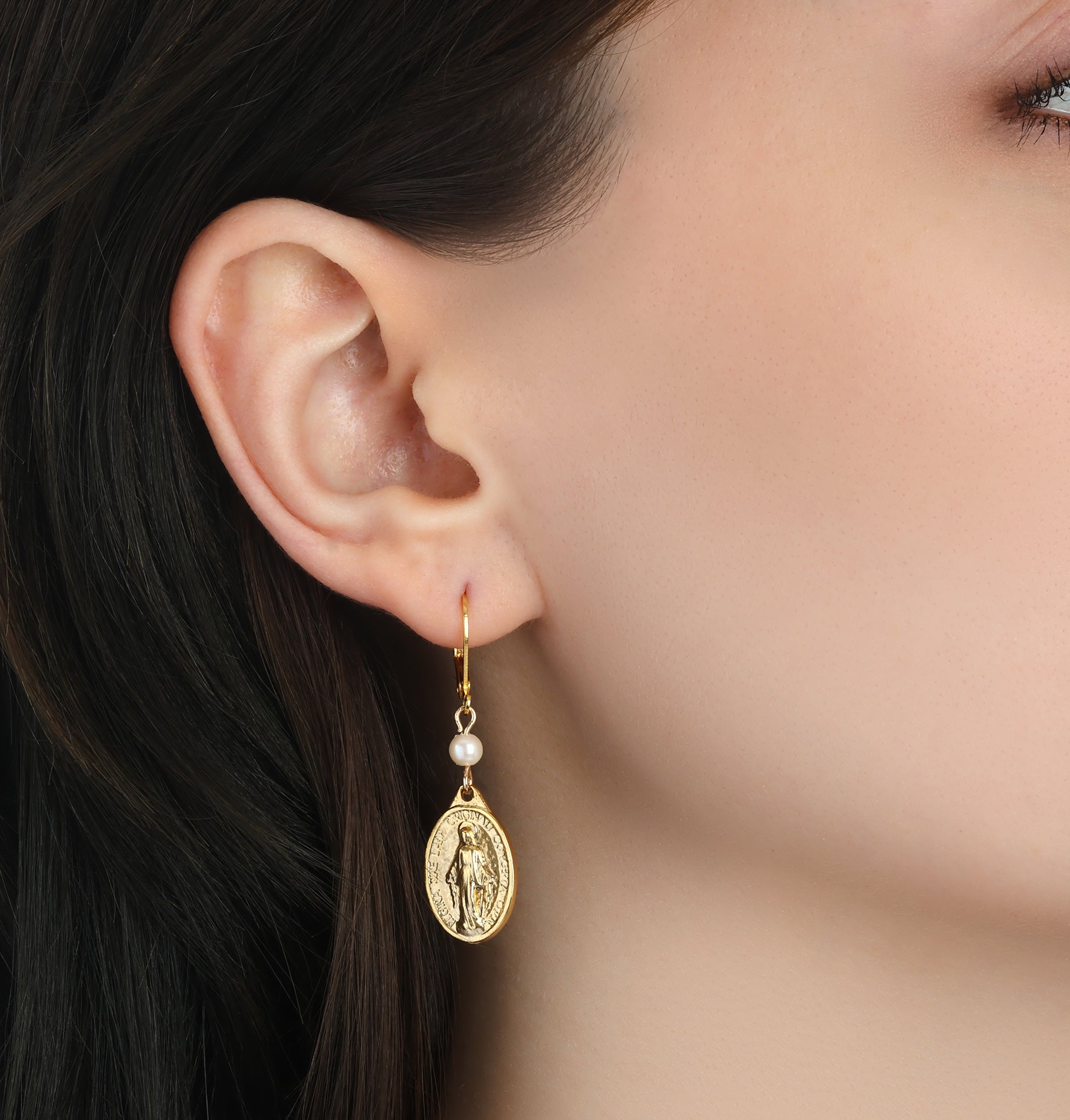 Symbols Of Faith Miraculous Medal & Beads Drop Earrings