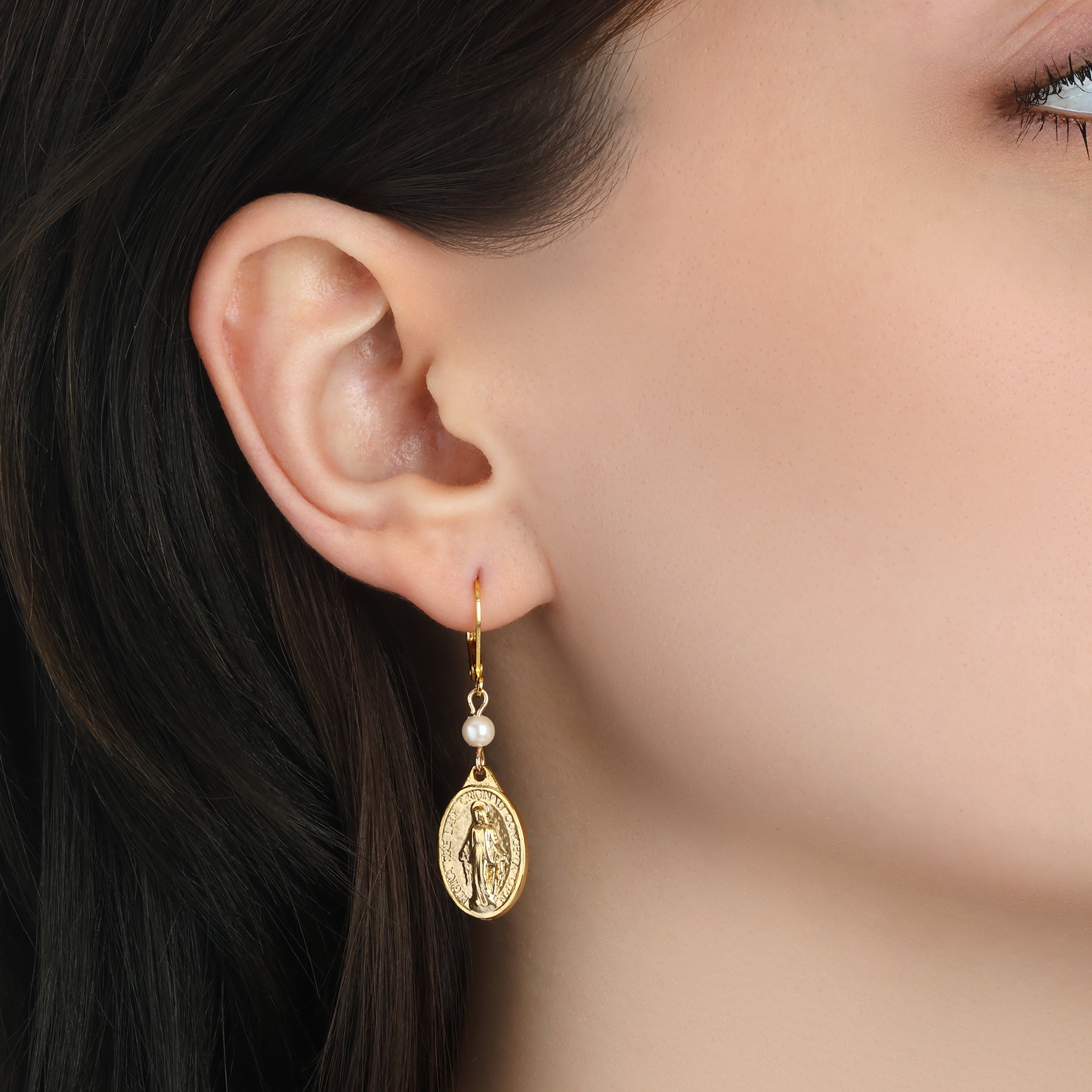 Symbols Of Faith Miraculous Medal & Beads Drop Earrings