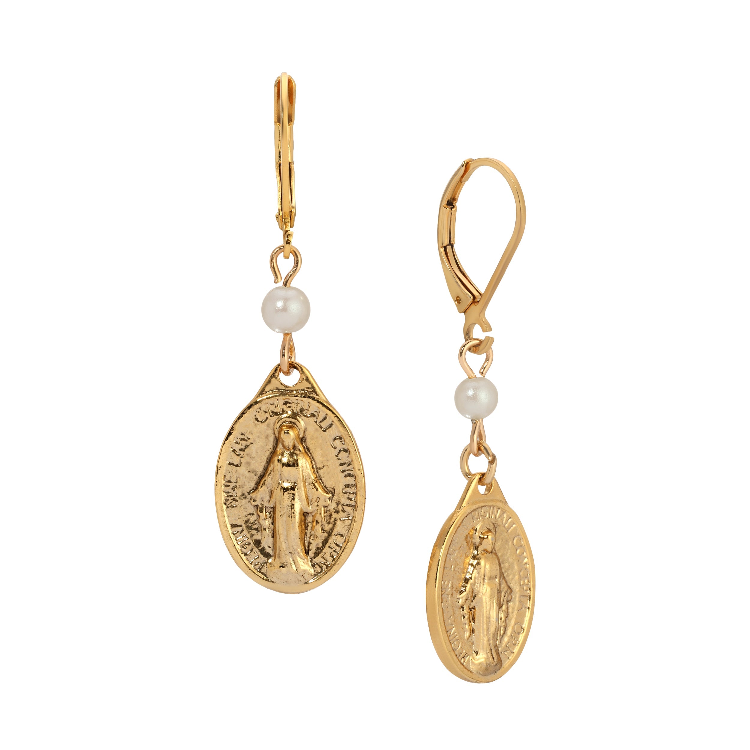 Symbols Of Faith Miraculous Medal & Beads Drop Earrings