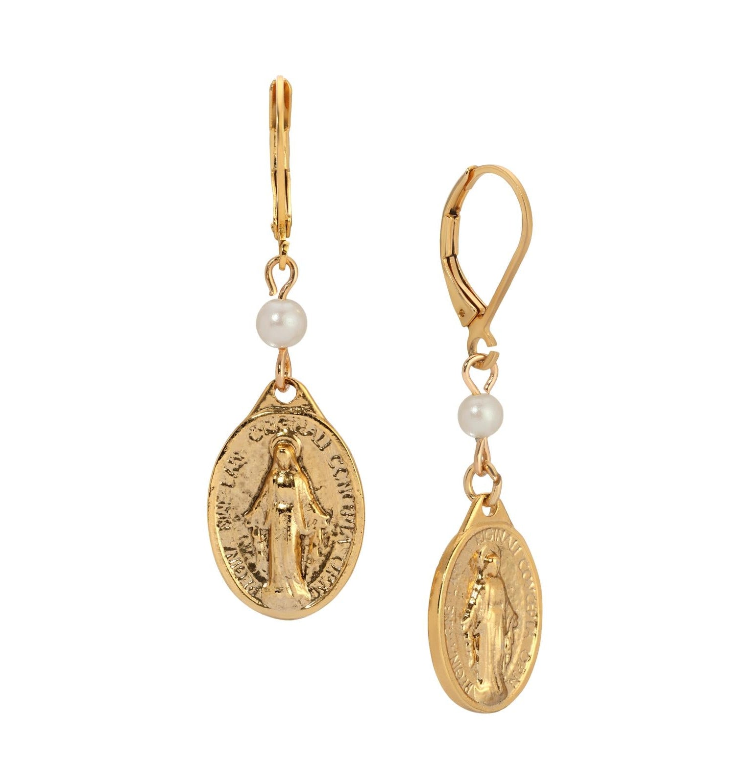 Symbols Of Faith Miraculous Medal & Beads Drop Earrings