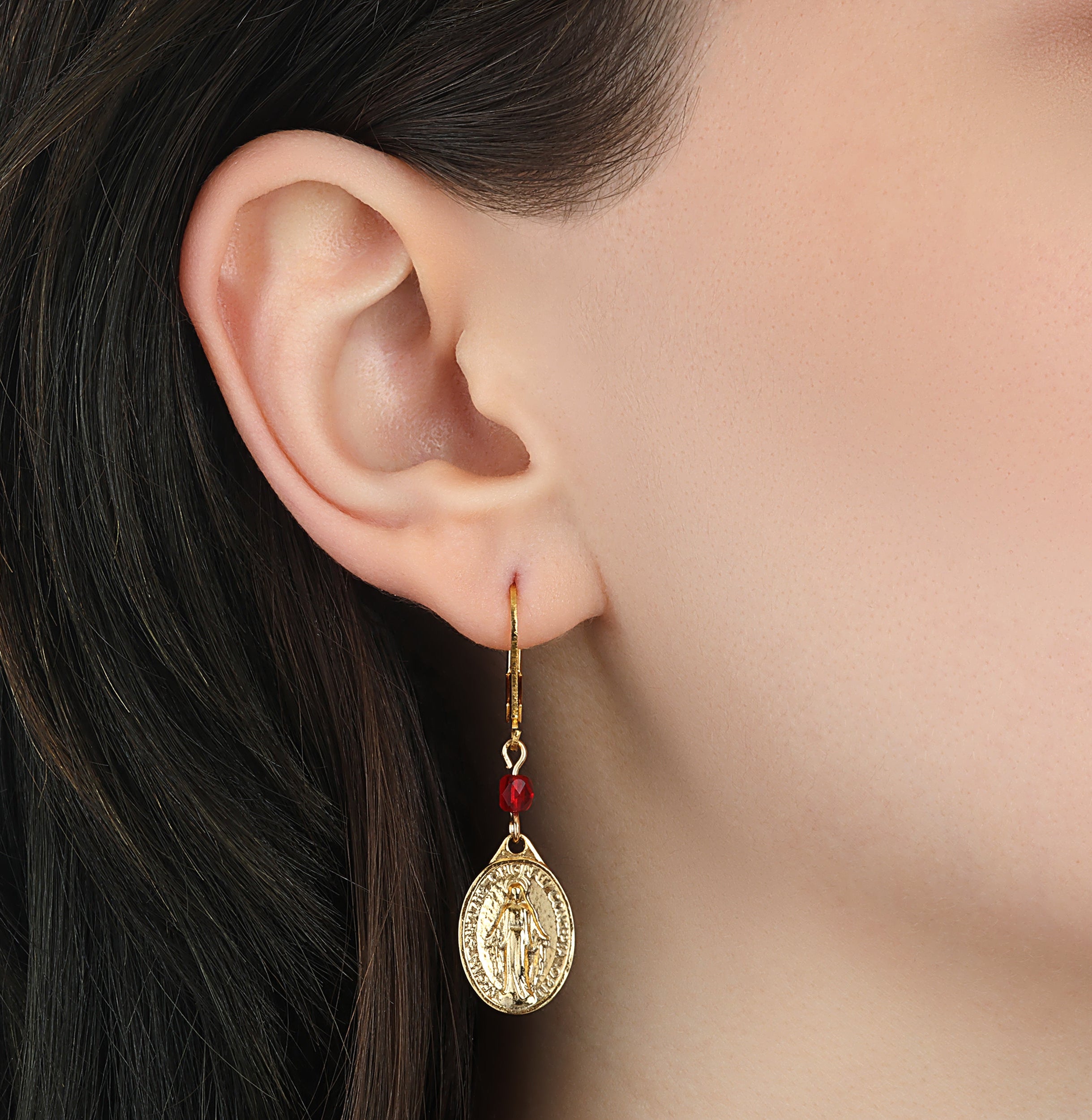 Symbols Of Faith Miraculous Medal & Beads Drop Earrings