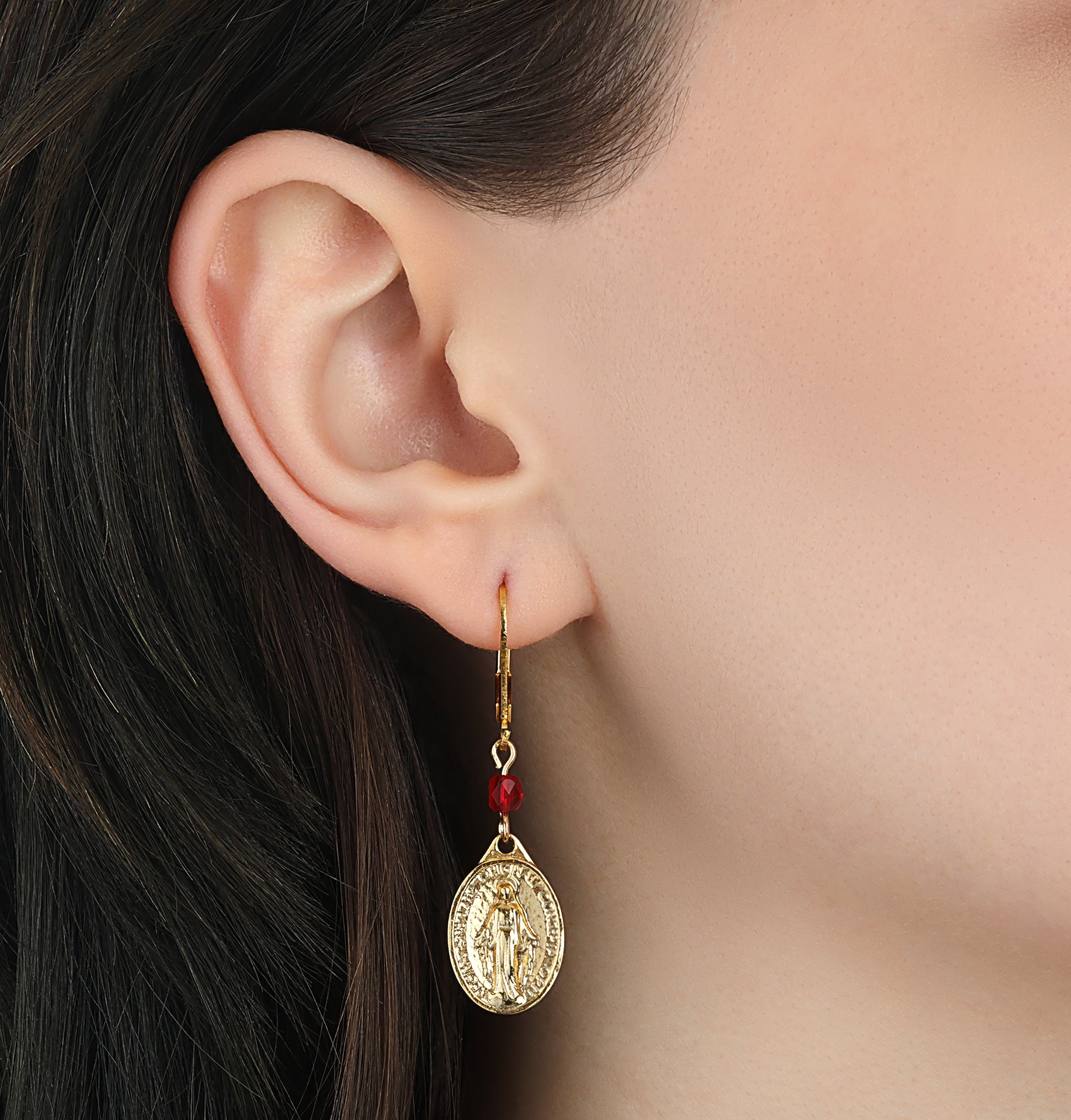 Symbols Of Faith Miraculous Medal & Beads Drop Earrings