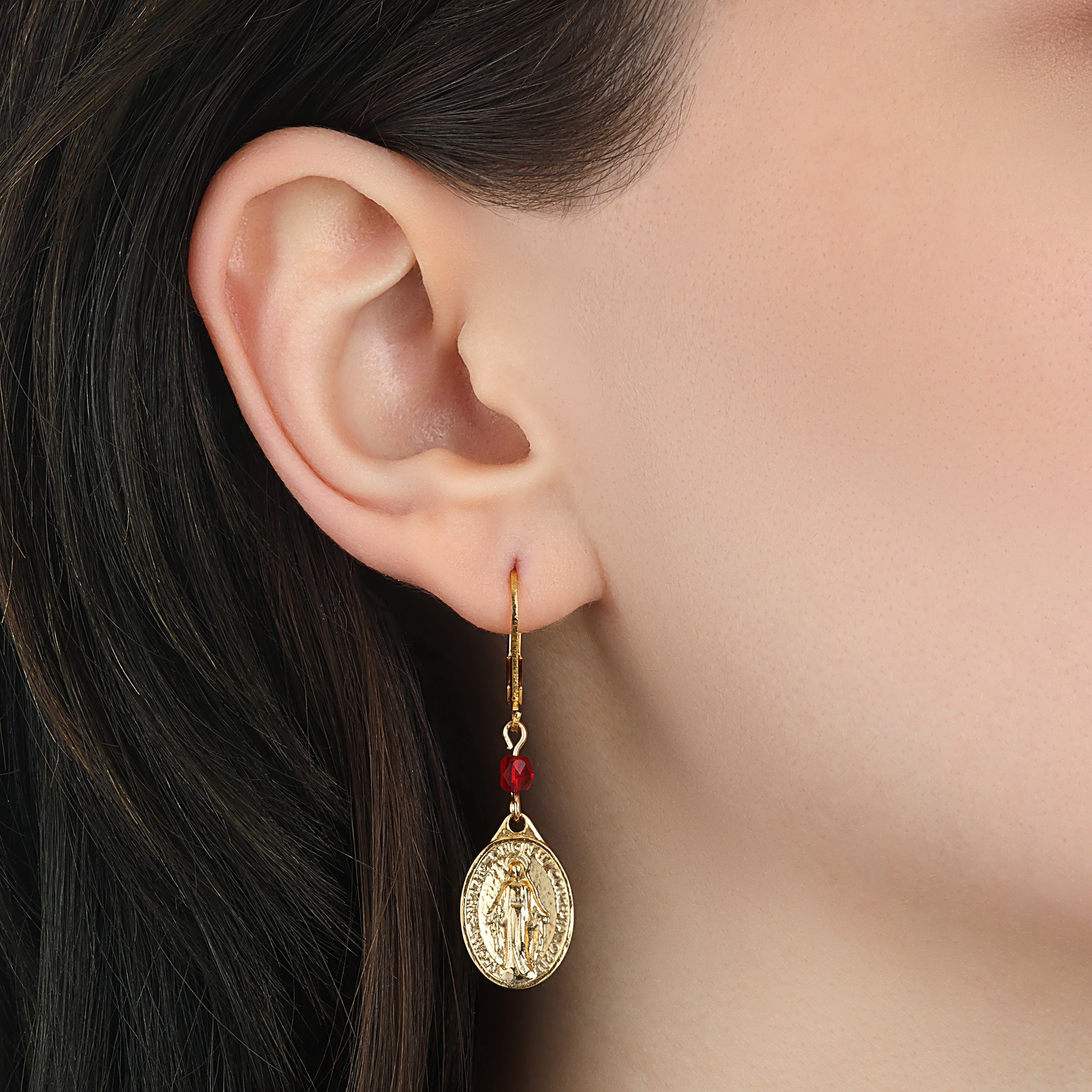 Symbols Of Faith Miraculous Medal & Beads Drop Earrings