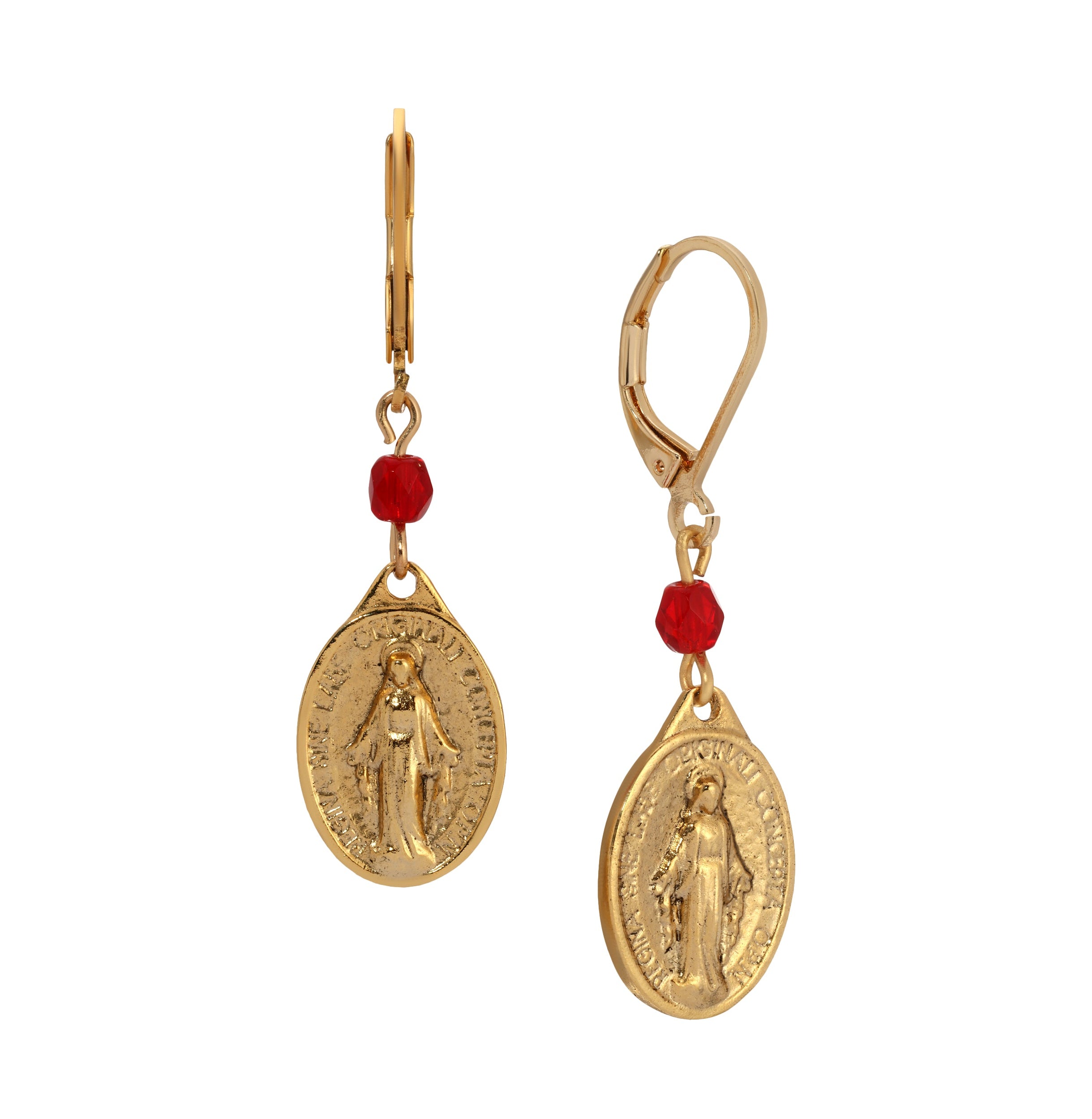 Symbols Of Faith Miraculous Medal & Beads Drop Earrings