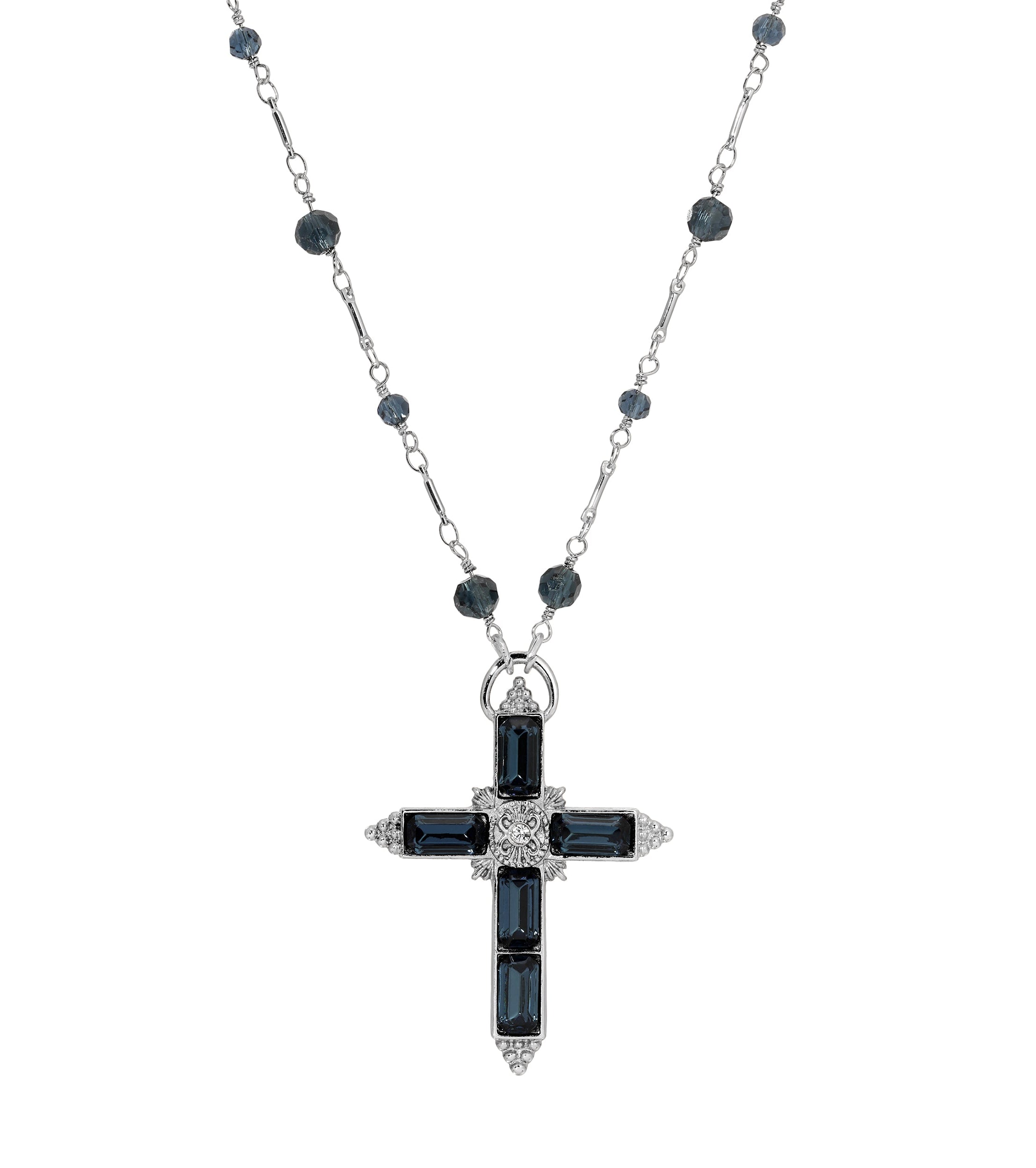 Symbols Of Faith Cross Crystal Pendant Beaded Chain Necklace 30"