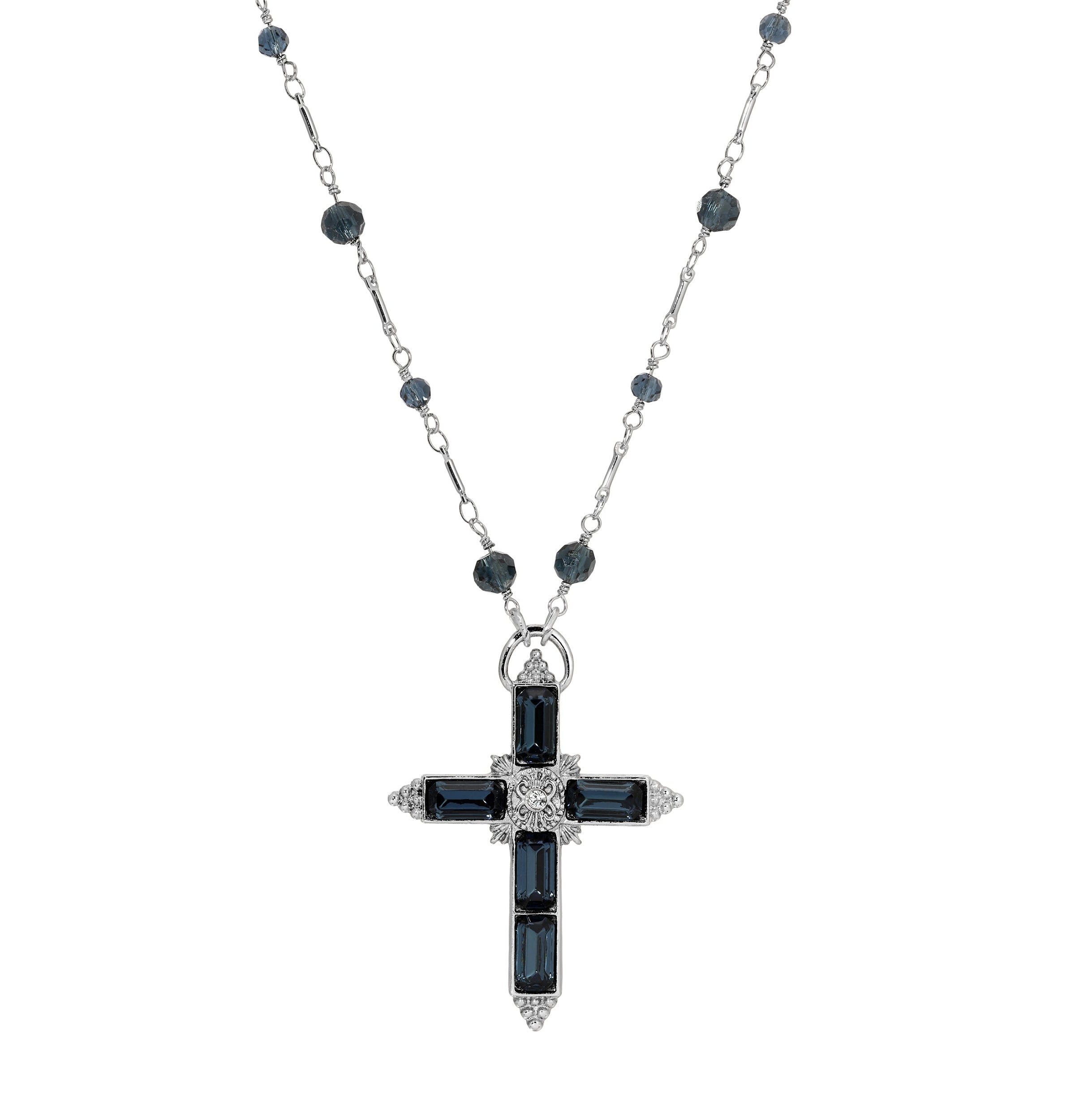Symbols Of Faith Cross Crystal Pendant Beaded Chain Necklace 30"