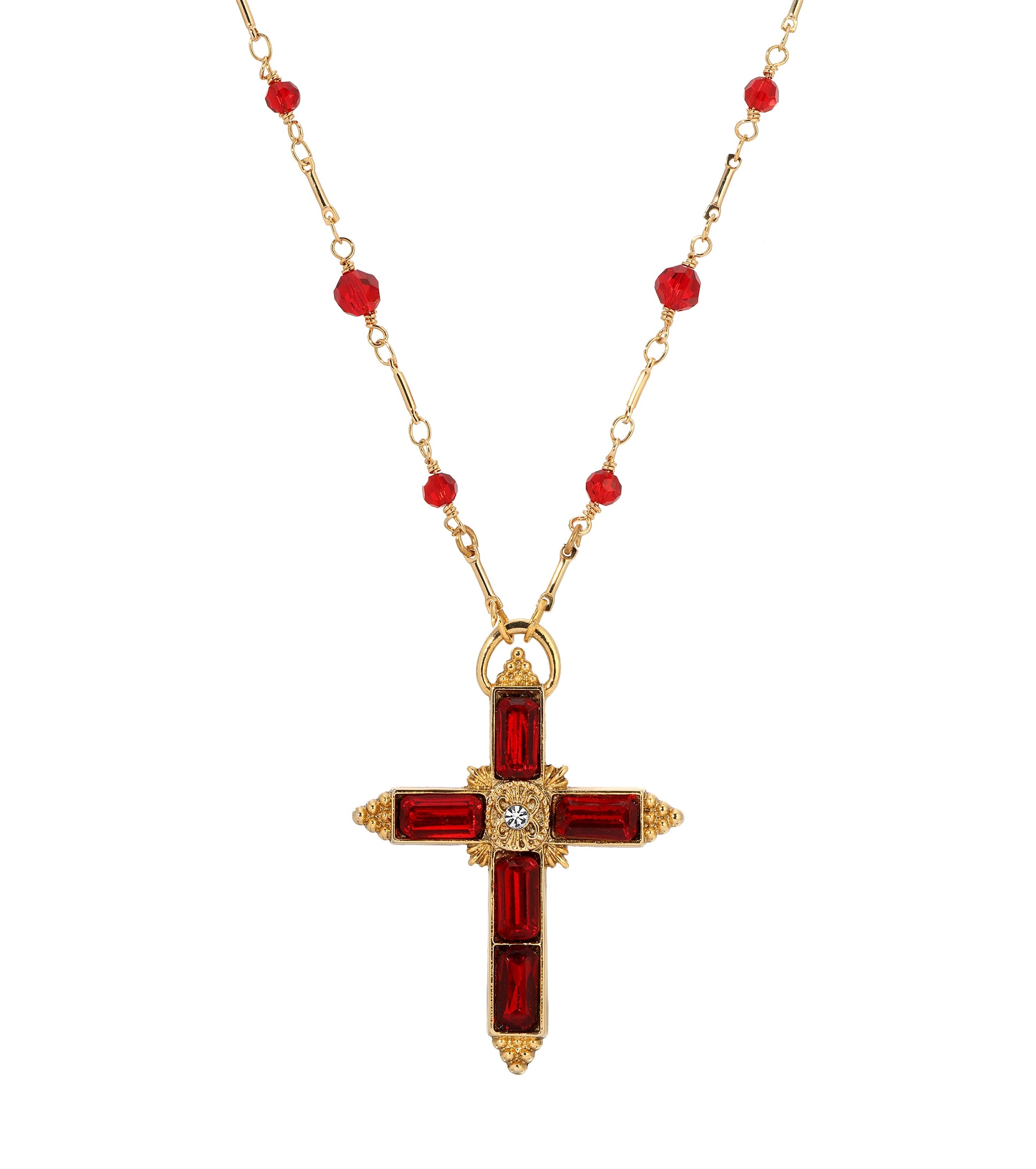 Symbols Of Faith Cross Crystal Pendant Beaded Chain Necklace 30"