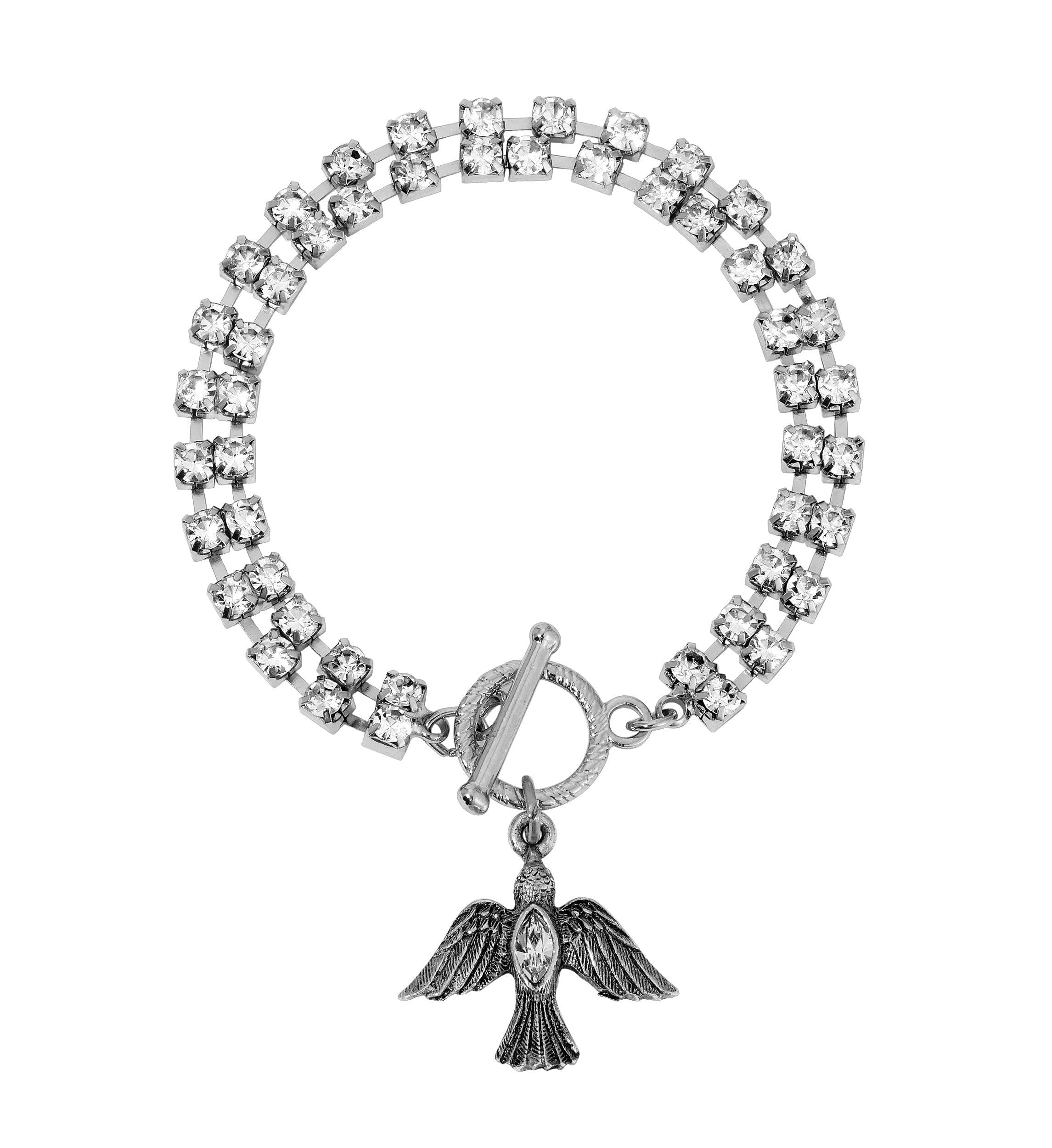 Symbols Of Faith Rhinestone Dove Charm With Crystal Toggle Bracelet