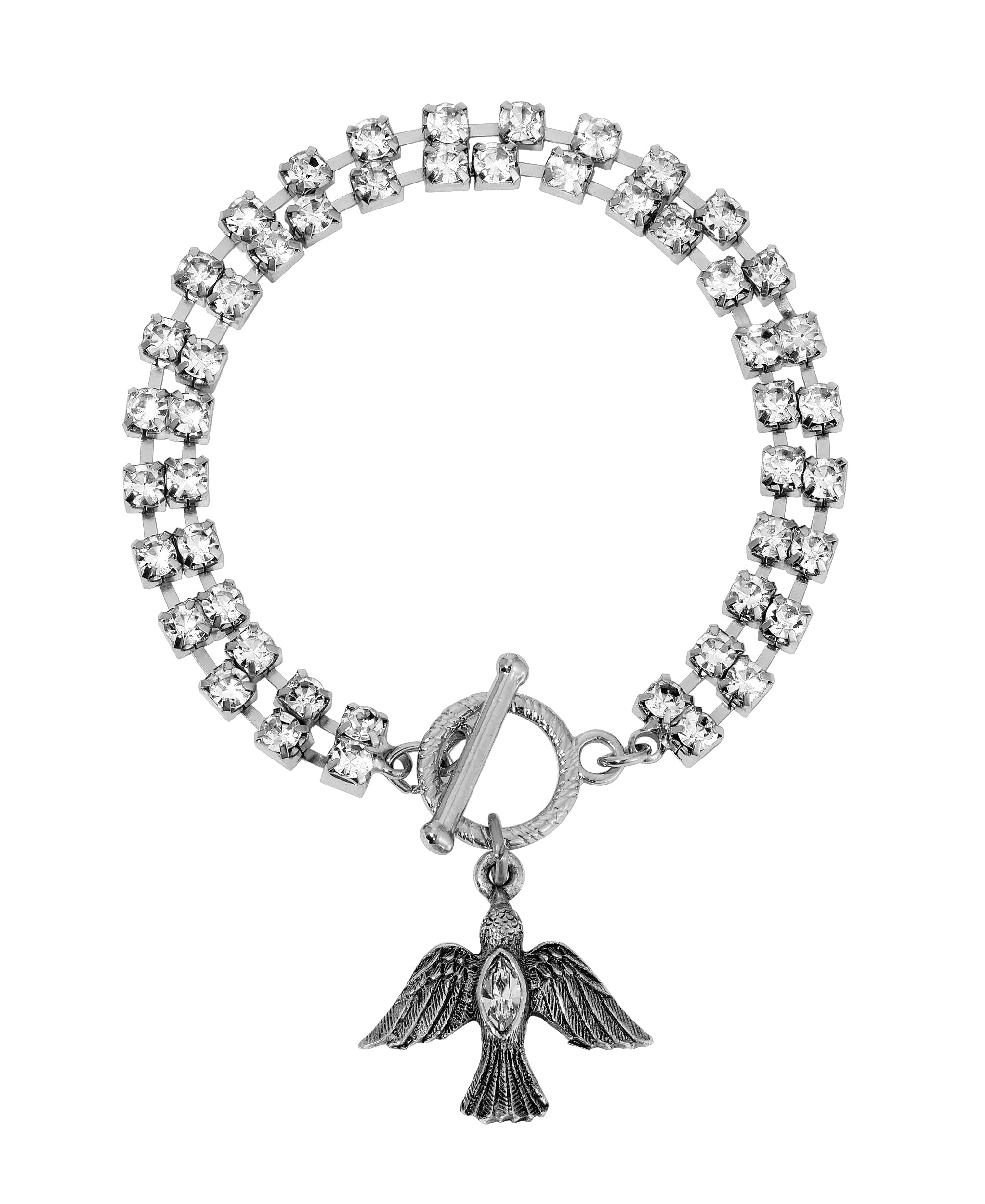 Symbols Of Faith Rhinestone Dove Charm With Crystal Toggle Bracelet