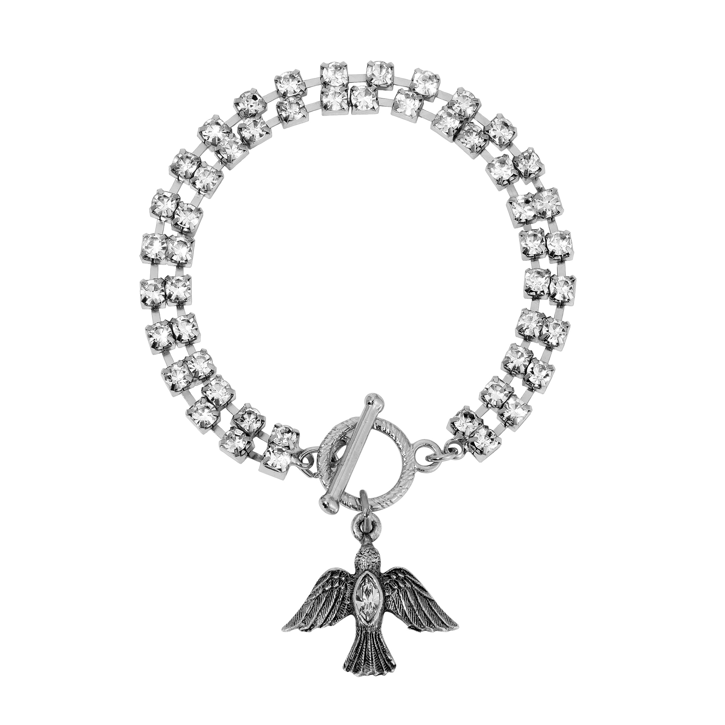 Symbols Of Faith Rhinestone Dove Charm With Crystal Toggle Bracelet