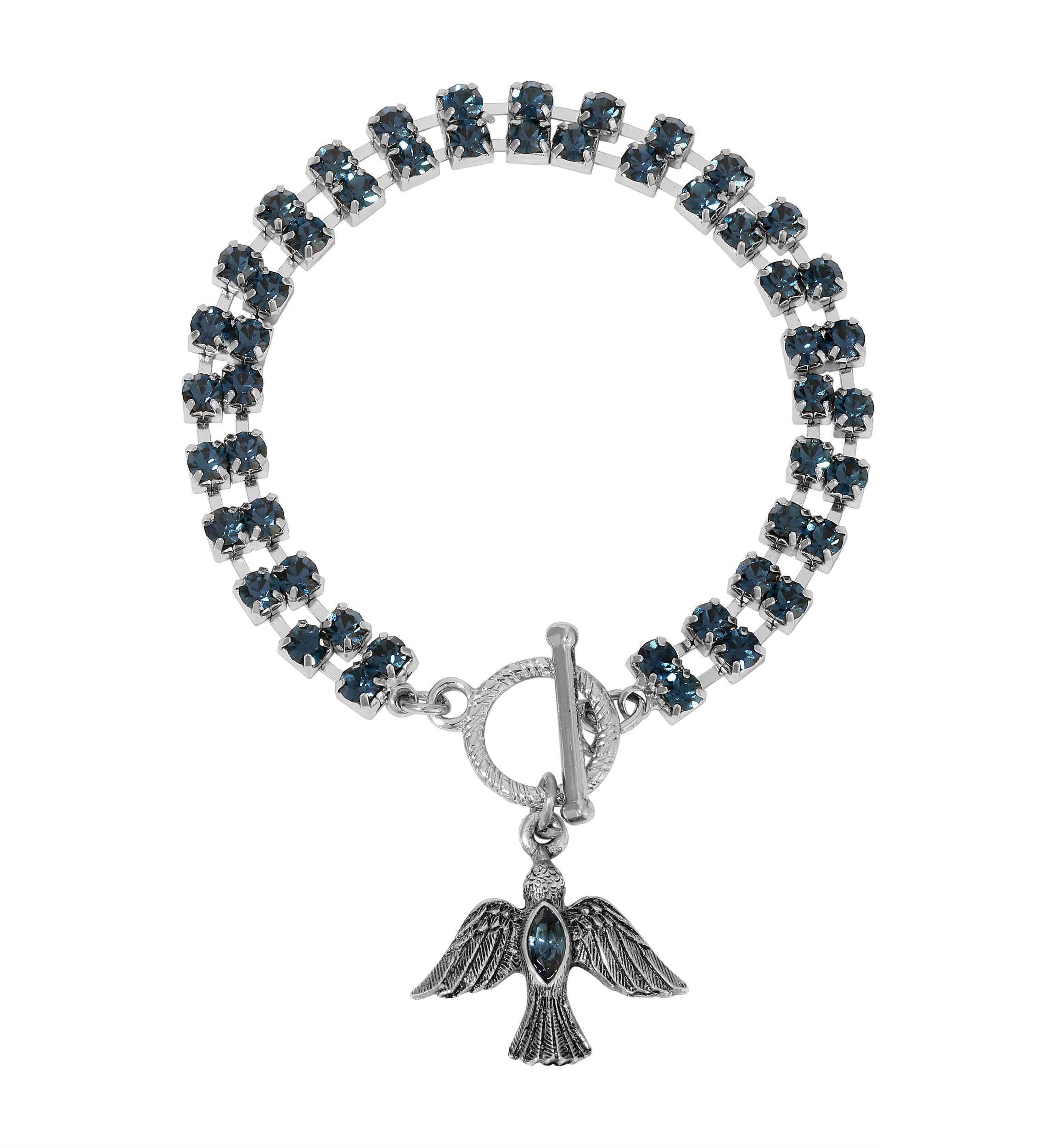 Symbols Of Faith Rhinestone Dove Charm With Crystal Toggle Bracelet