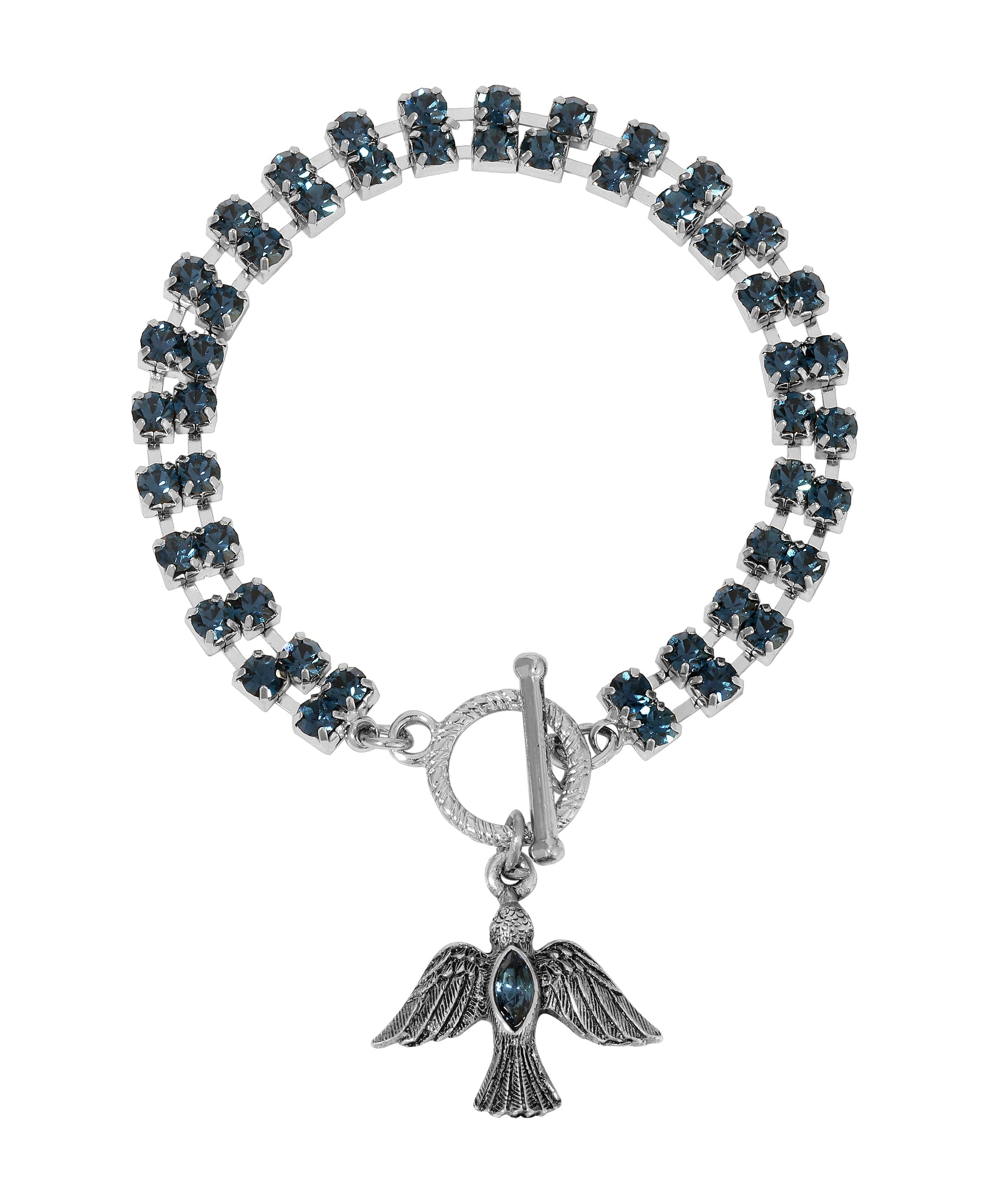 Symbols Of Faith Rhinestone Dove Charm With Crystal Toggle Bracelet