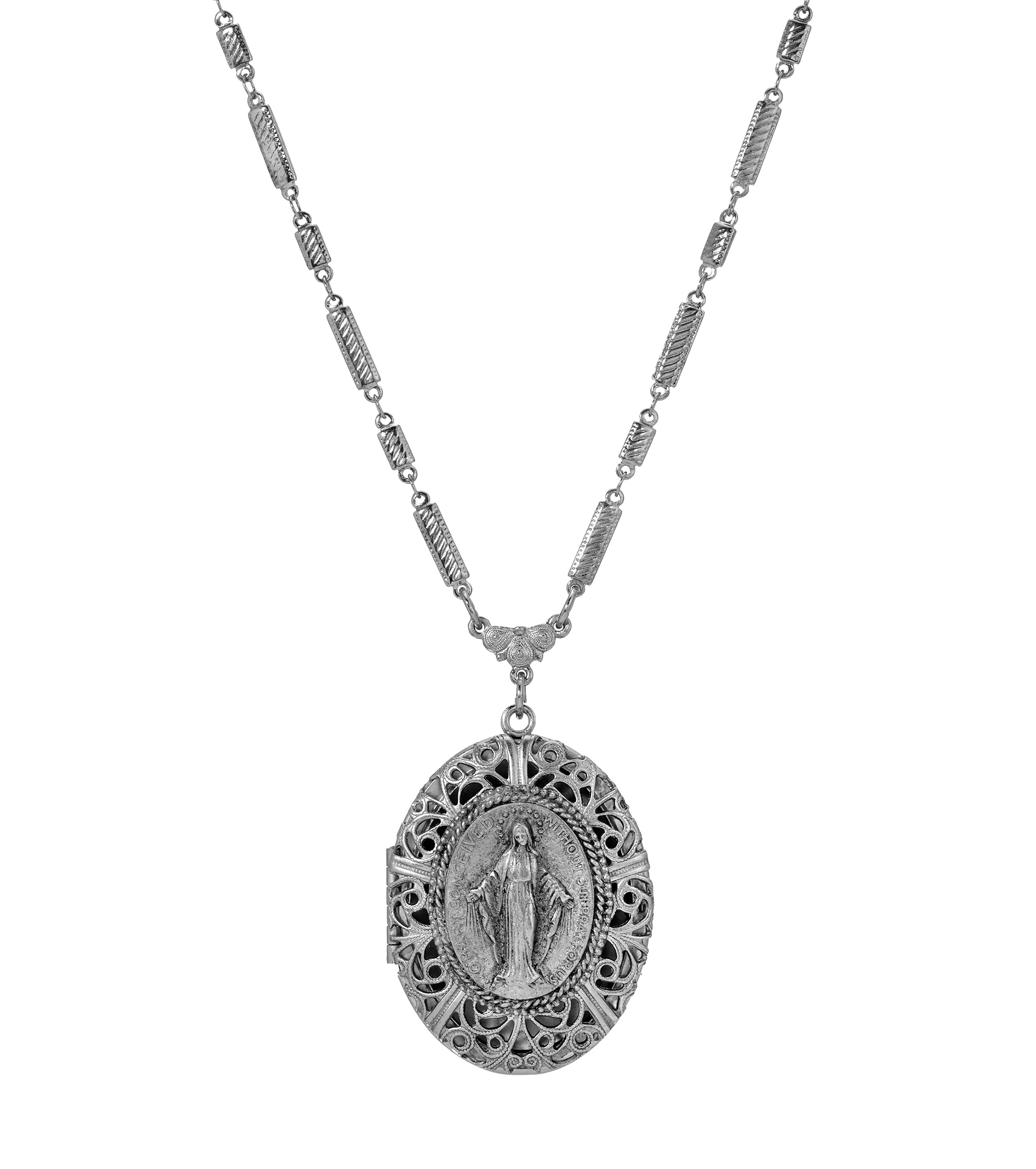 Symbols Of Faith Oval Virgin Mary Photo Locket Necklace 28"