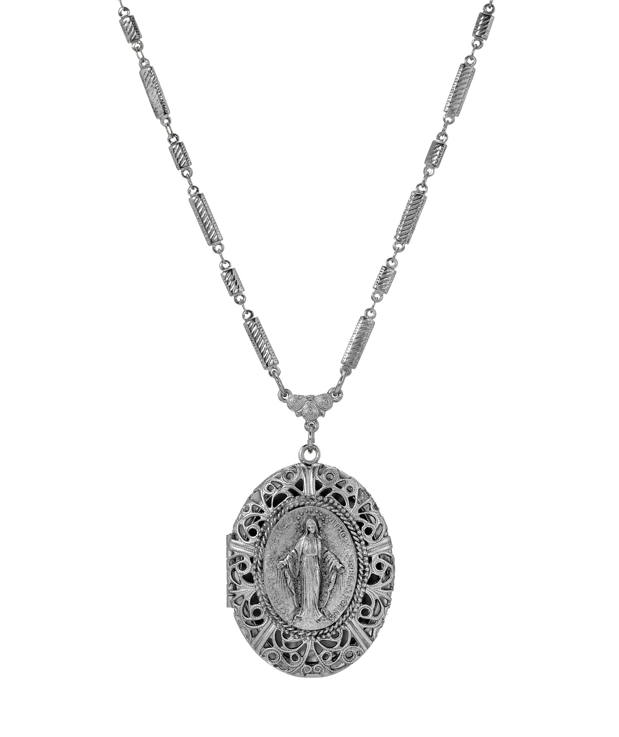 Symbols Of Faith Oval Virgin Mary Photo Locket Necklace 28"