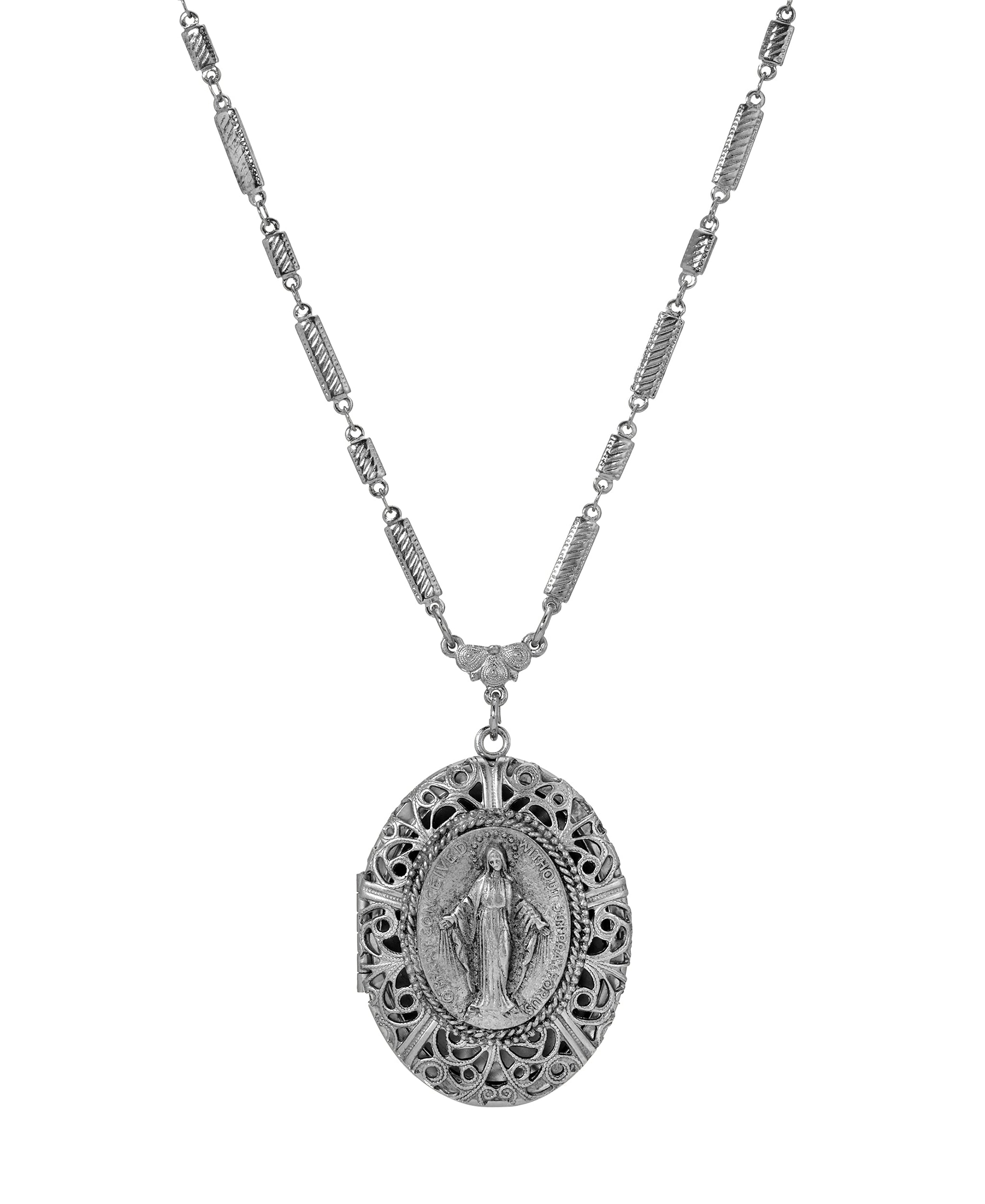 Symbols Of Faith Oval Virgin Mary Photo Locket Necklace 28"