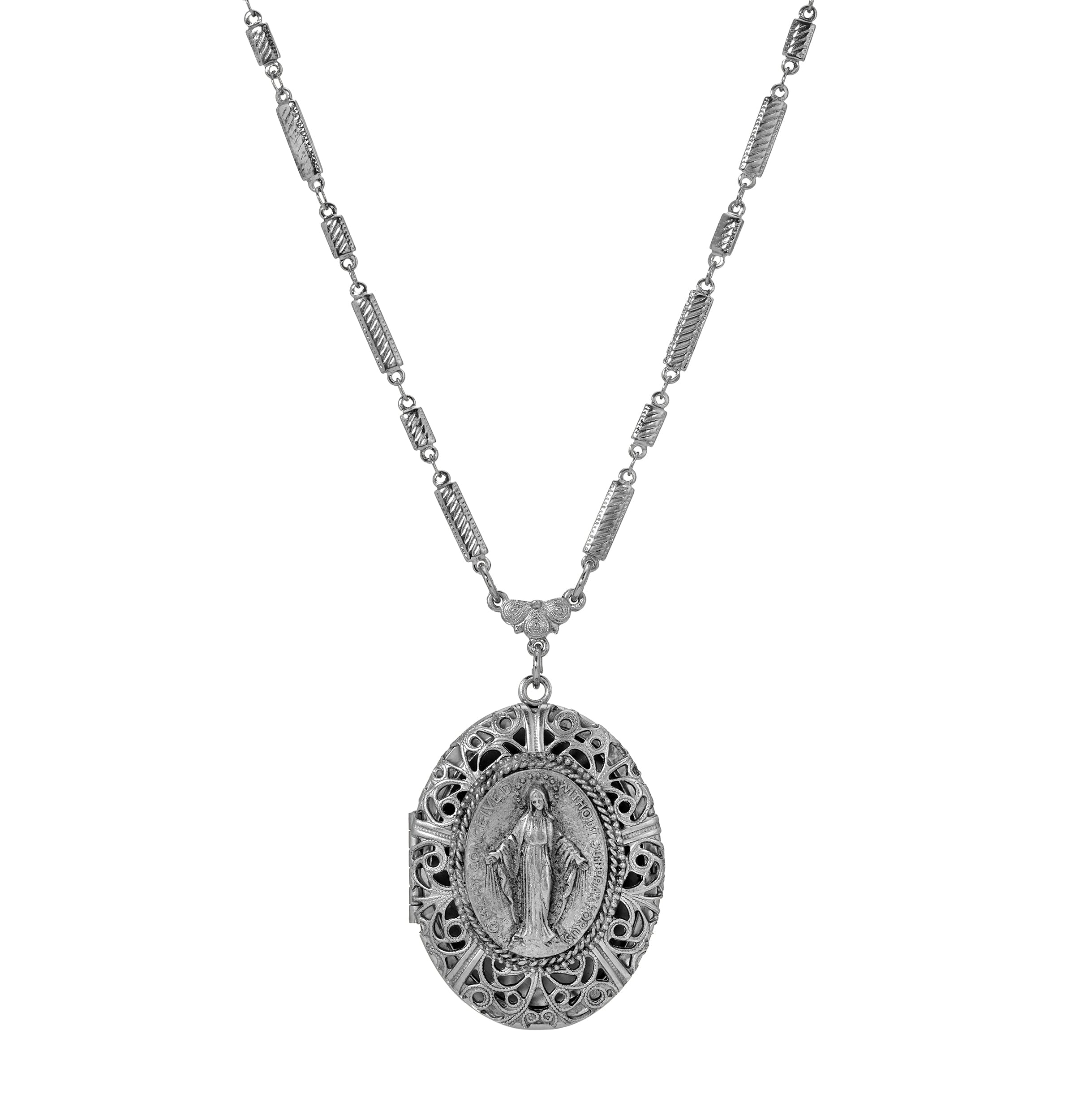 Symbols Of Faith Oval Virgin Mary Photo Locket Necklace 28"