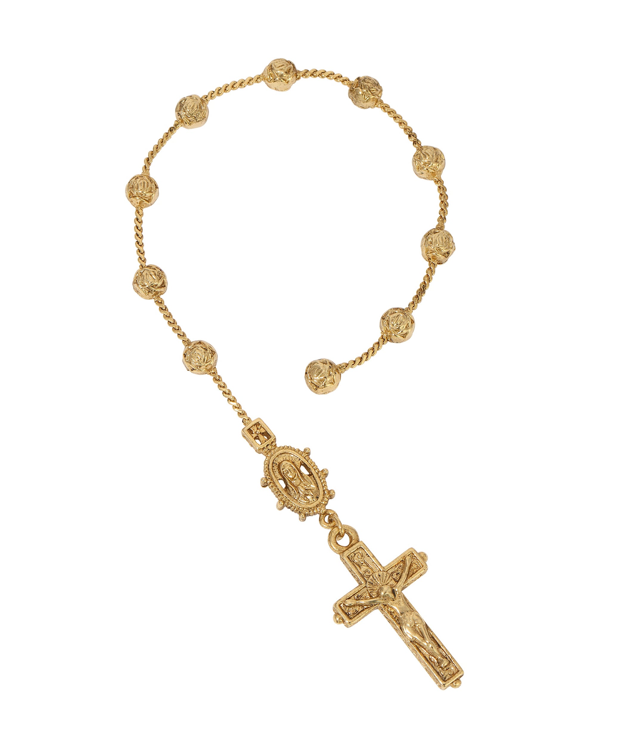 Symbols of Faith Gold Rose Beaded Mary & Crucifix Rosary