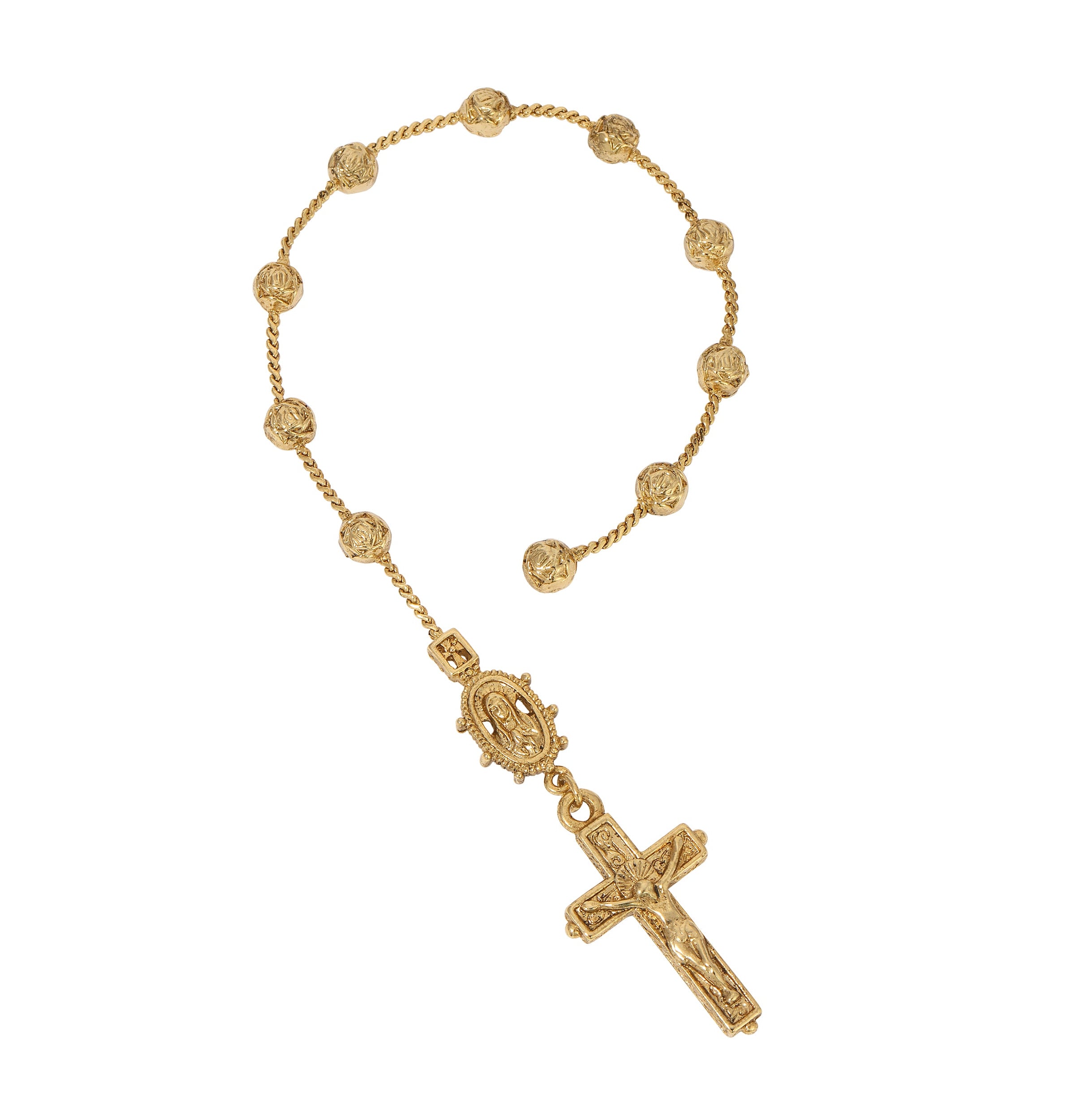 Symbols of Faith Gold Rose Beaded Mary & Crucifix Rosary