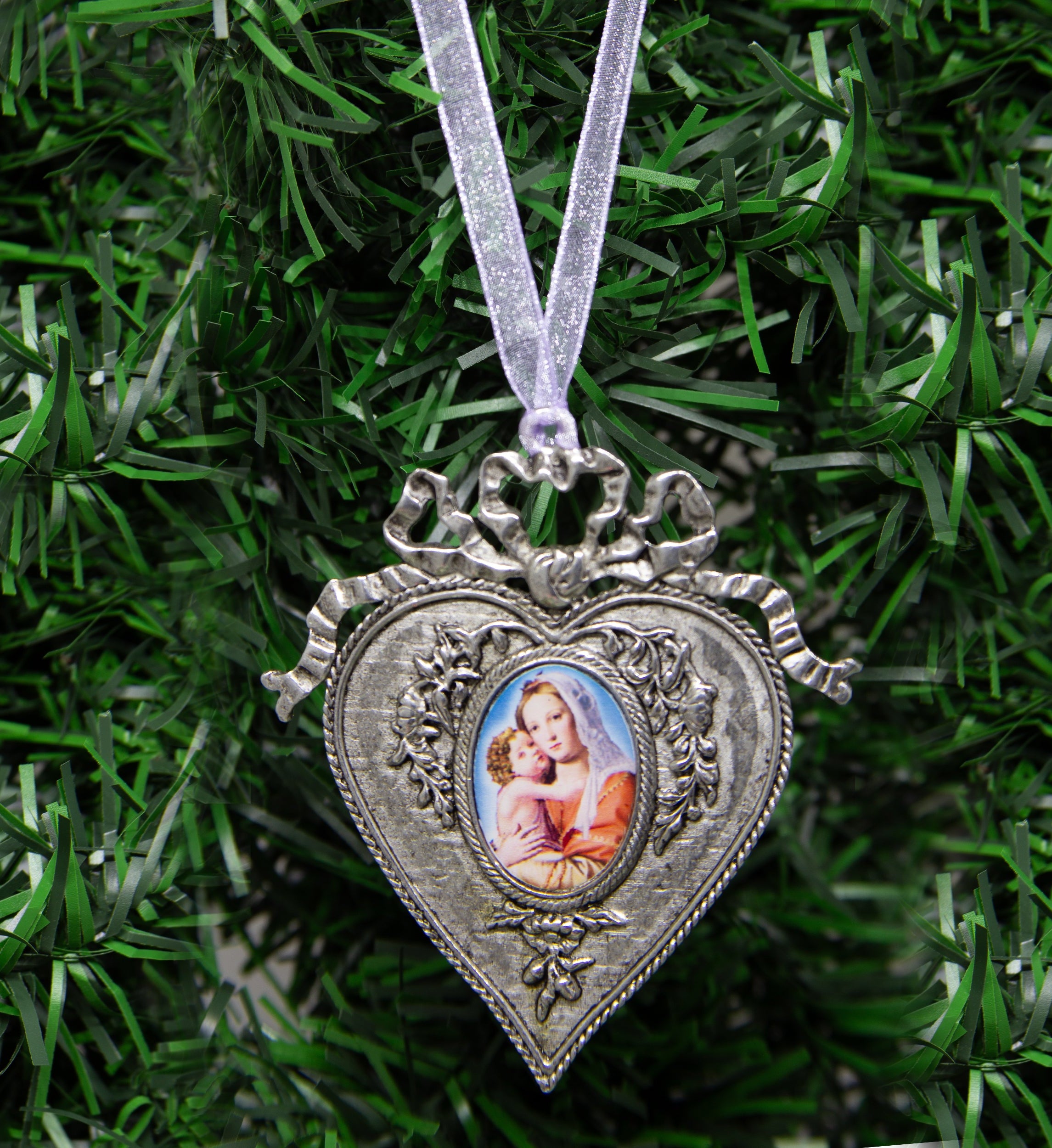 Symbols Of Faith Mary & Child Decal Heart Christmas Tree Ornament