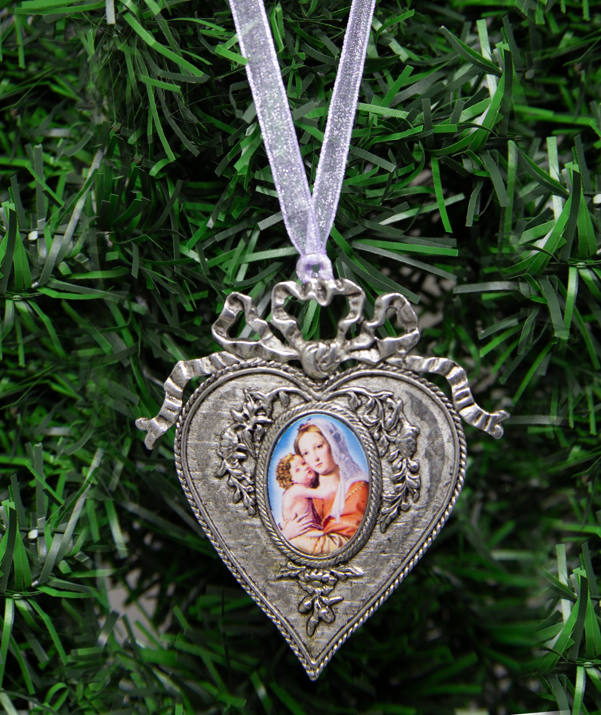 Symbols Of Faith Mary & Child Decal Heart Christmas Tree Ornament