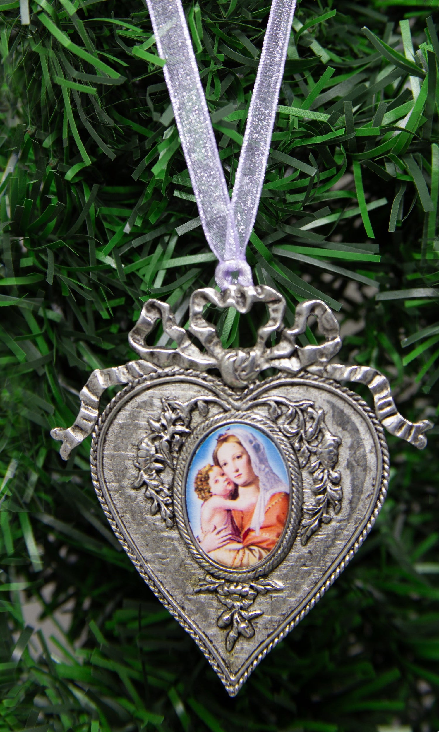 Symbols Of Faith Mary & Child Decal Heart Christmas Tree Ornament