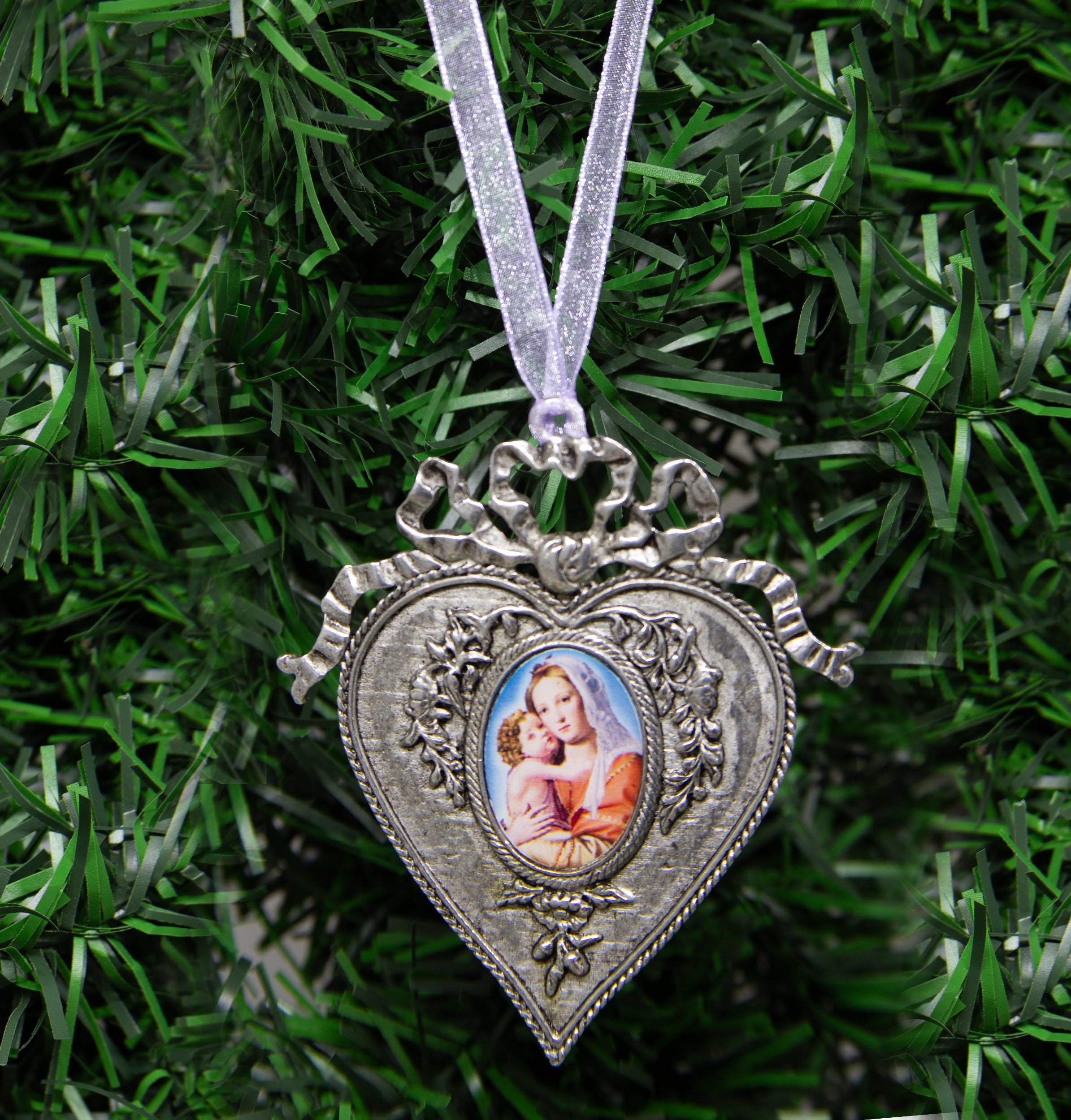 Symbols Of Faith Mary & Child Decal Heart Christmas Tree Ornament