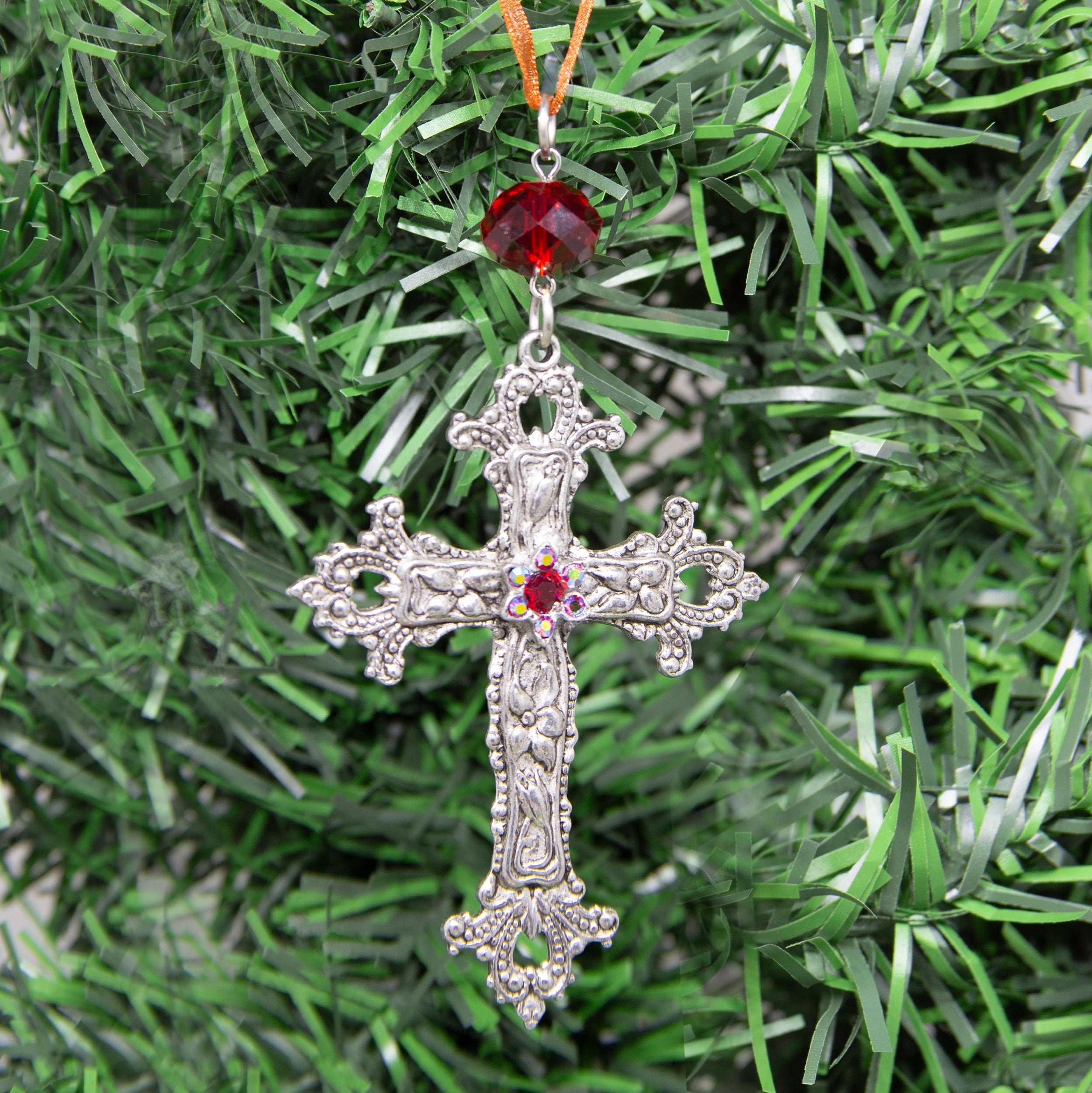Symbols Of Faith Crystal Flower & Cross Christmas Tree Ornament