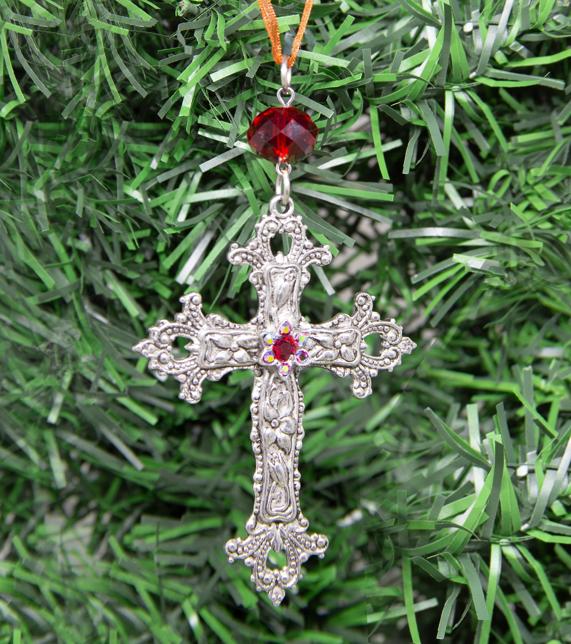 Symbols Of Faith Crystal Flower & Cross Christmas Tree Ornament