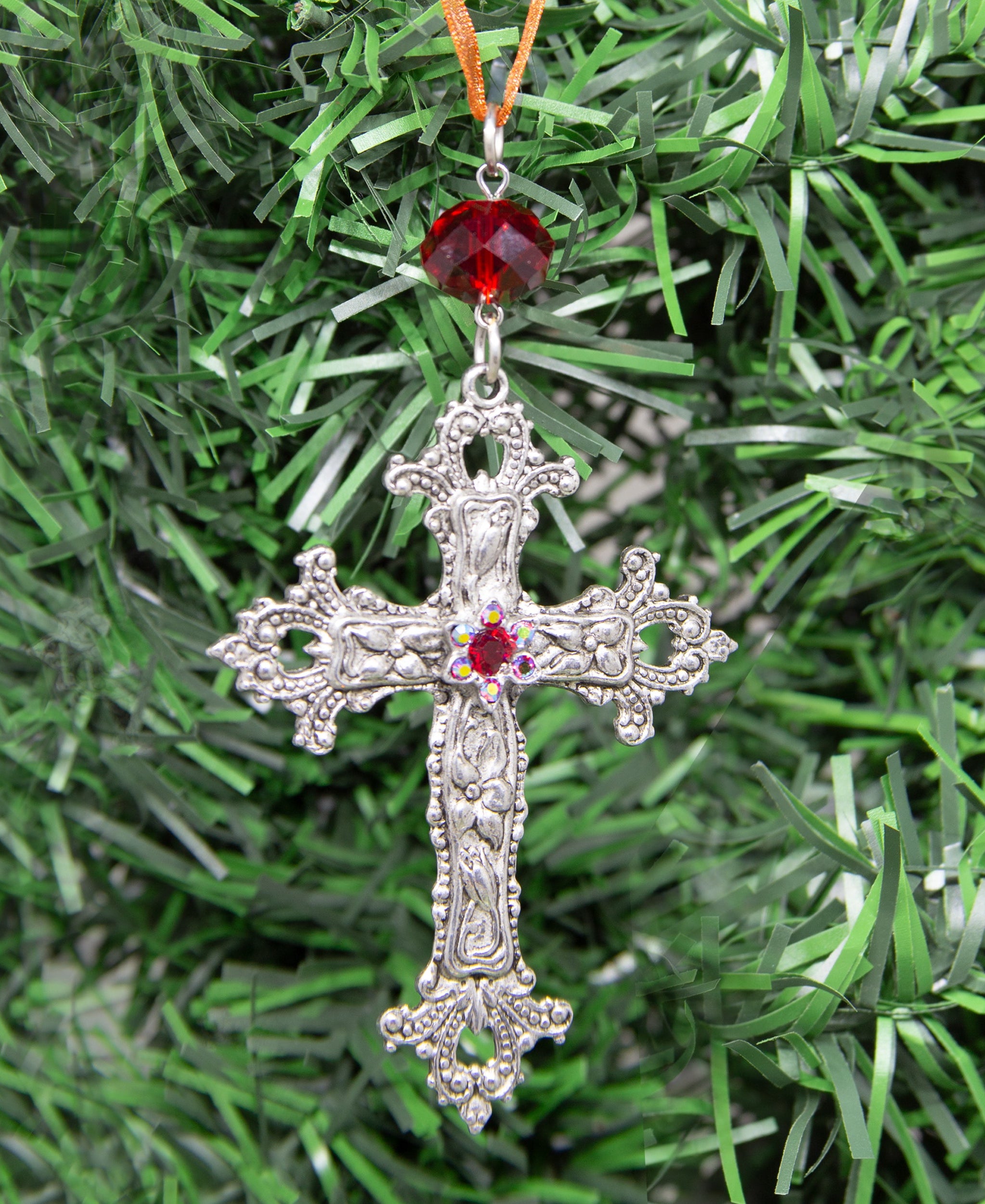 Symbols Of Faith Crystal Flower & Cross Christmas Tree Ornament