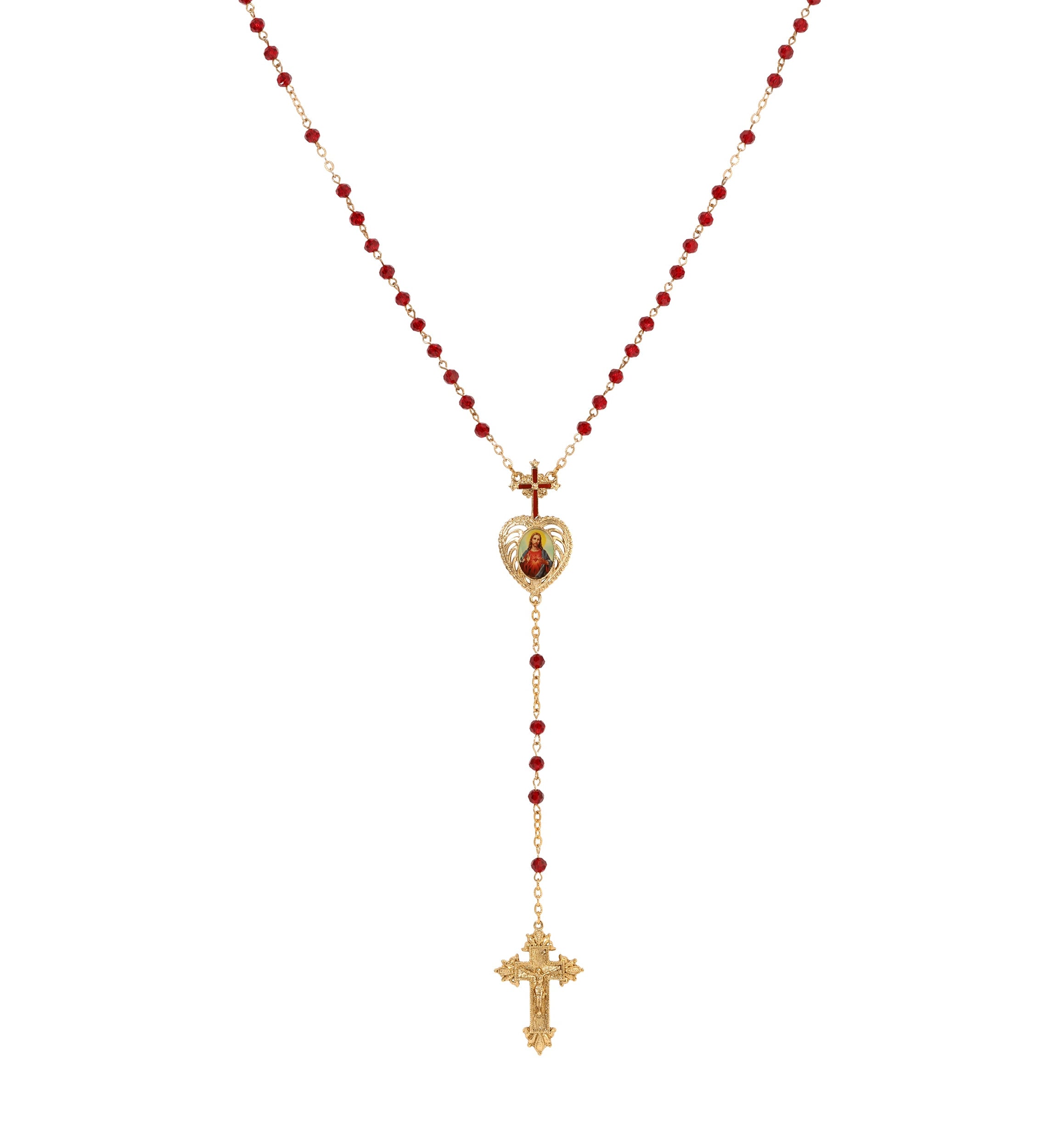 Symbols Of Faith Sacred Heart of Jesus Crucifix Rosary Necklace 21"