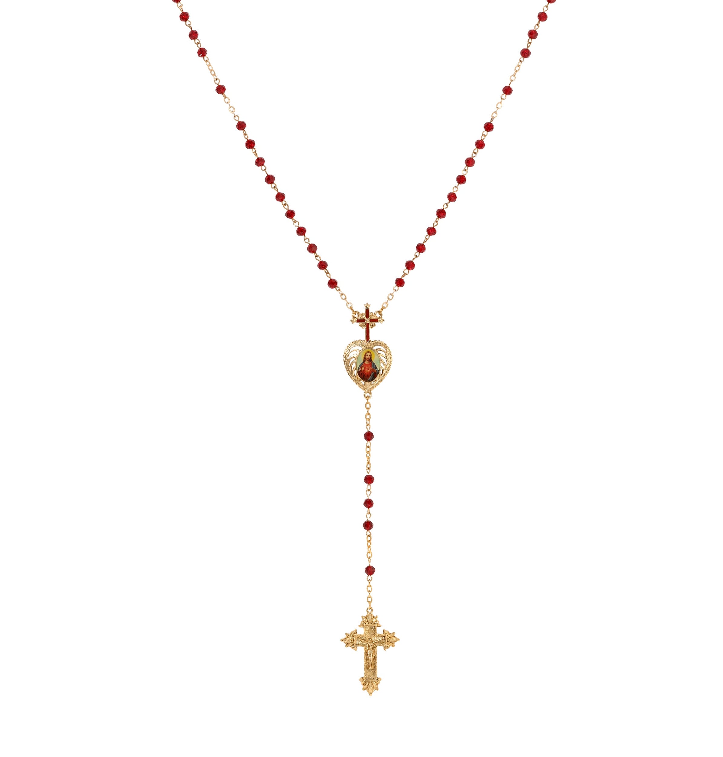 Symbols Of Faith Sacred Heart of Jesus Crucifix Rosary Necklace 21"