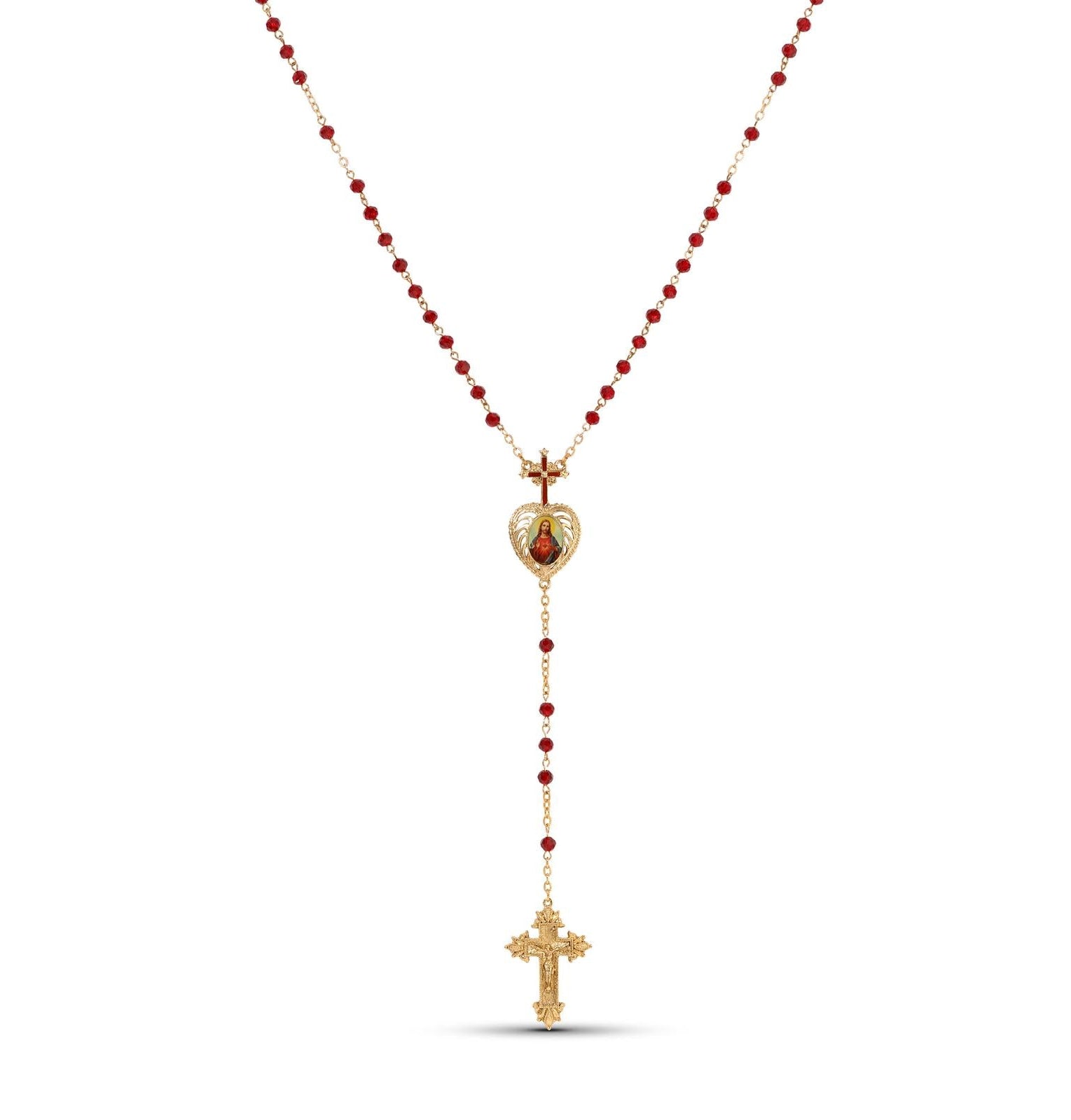 Symbols Of Faith Sacred Heart of Jesus Crucifix Rosary Necklace 21"