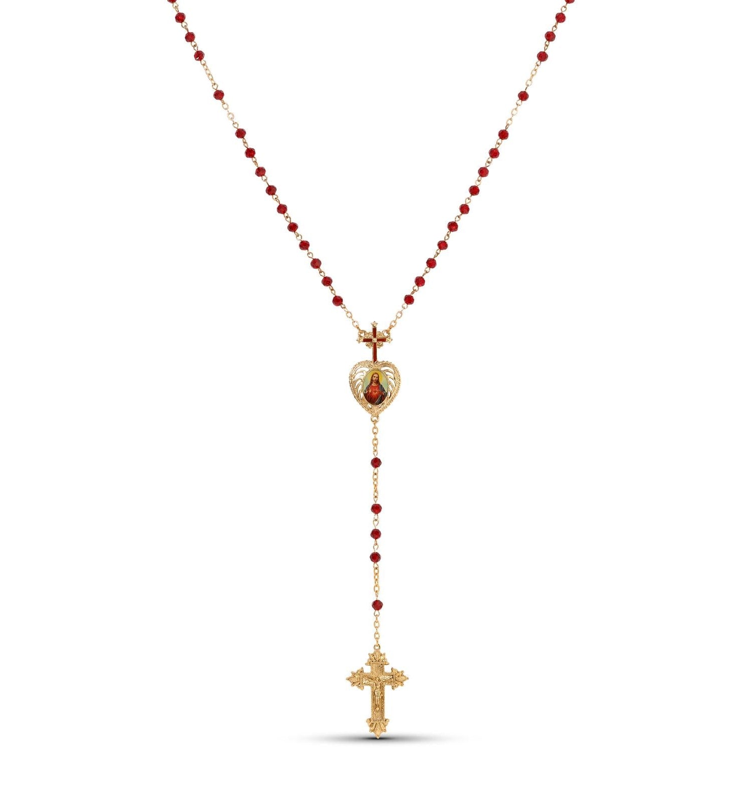Symbols Of Faith Sacred Heart of Jesus Crucifix Rosary Necklace 21"