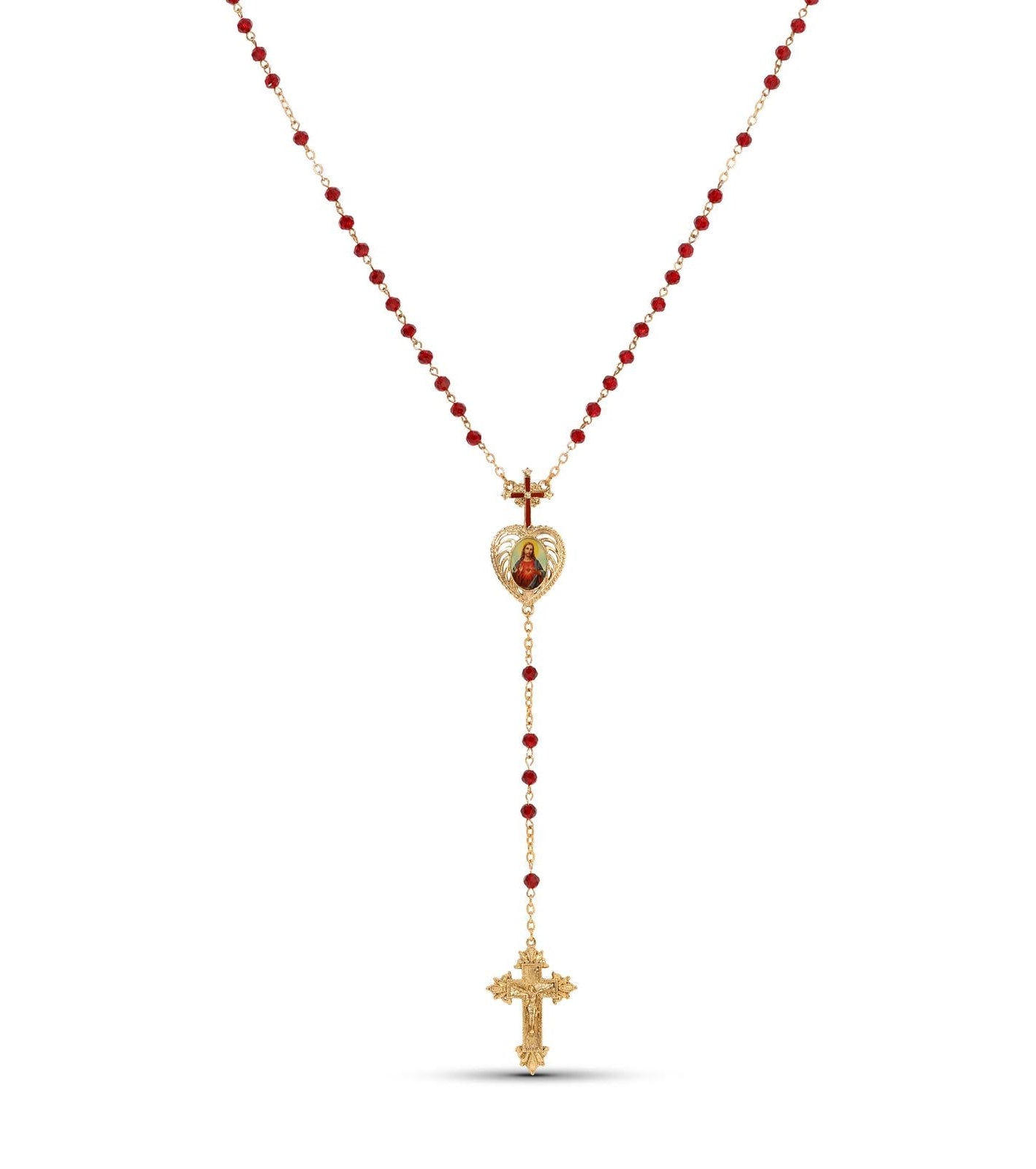 Symbols Of Faith Sacred Heart of Jesus Crucifix Rosary Necklace 21"