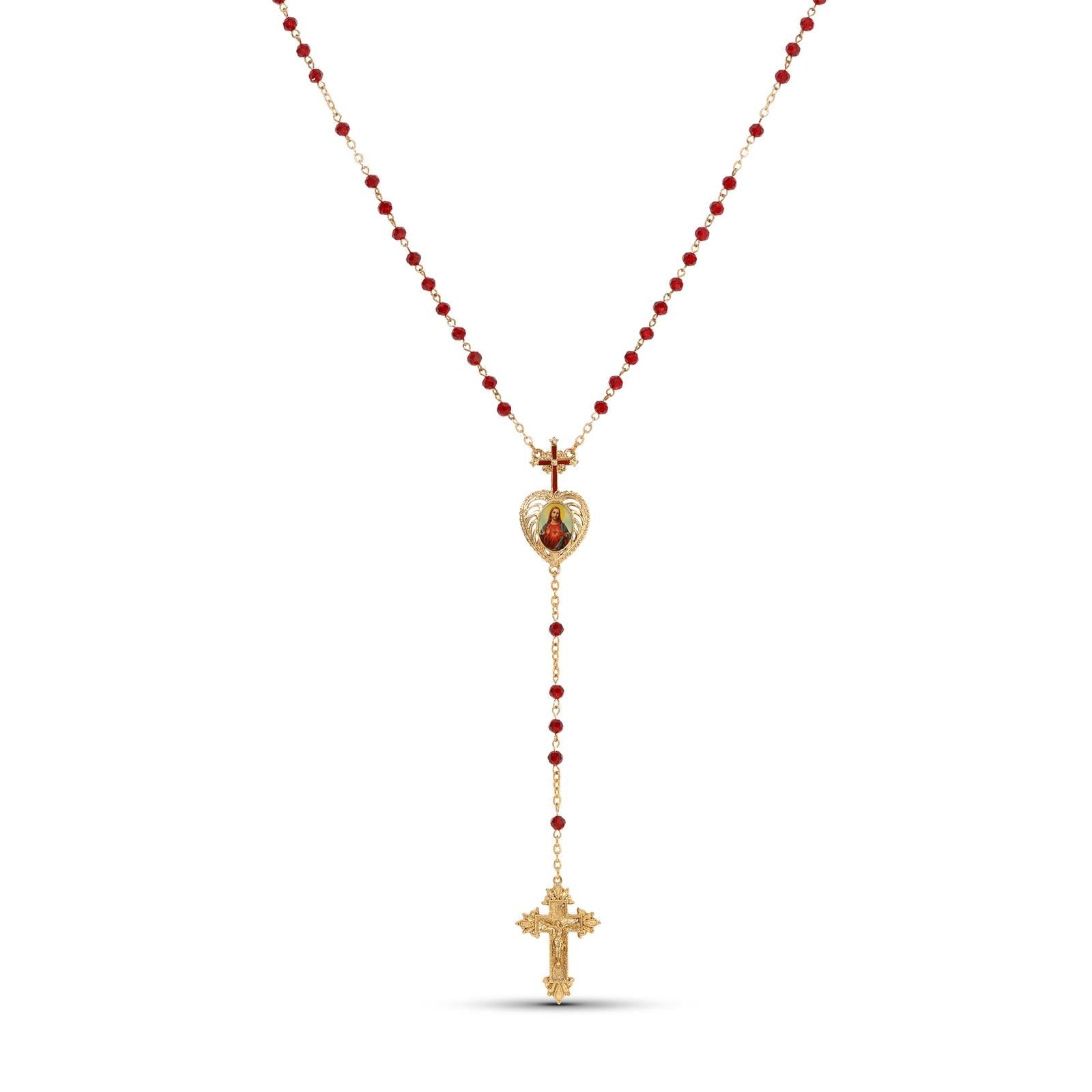 Symbols Of Faith Sacred Heart of Jesus Crucifix Rosary Necklace 21"