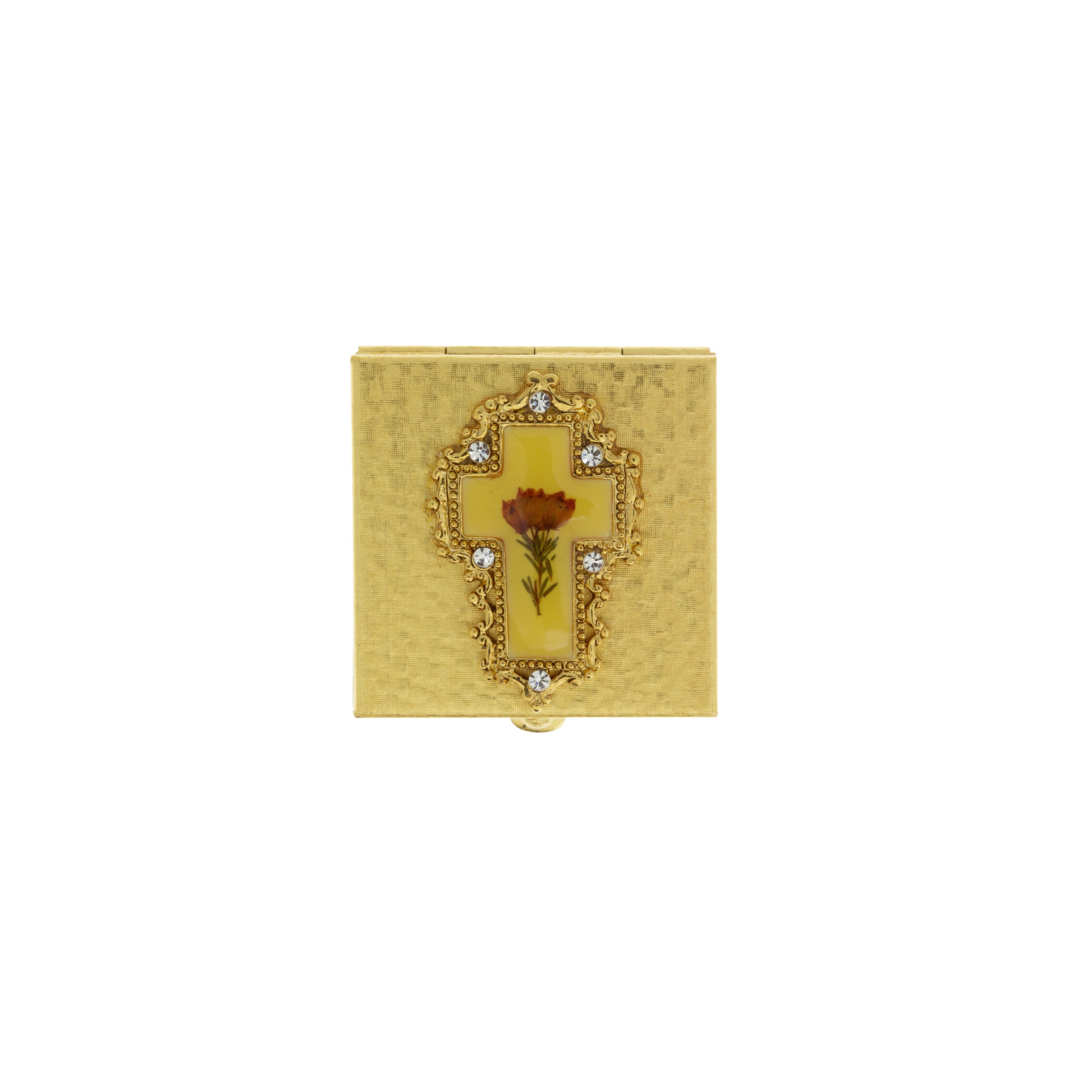 Gold Crystal & Flower Cross Pill Box