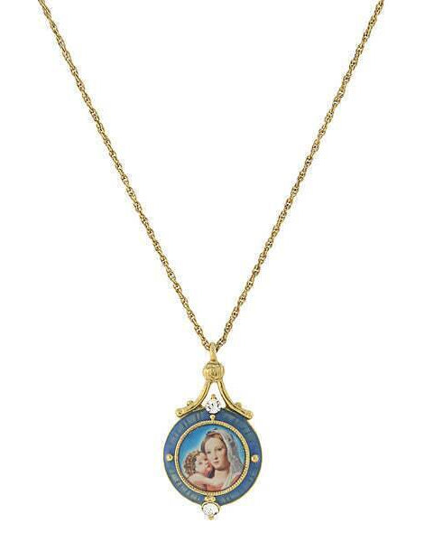 Symbols Of Faith Blue Enamel Mary And Child Pendant Necklace 16" + 3" Extender