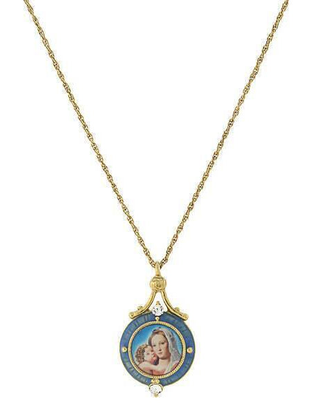 Symbols Of Faith Blue Enamel Mary And Child Pendant Necklace 16" + 3" Extender