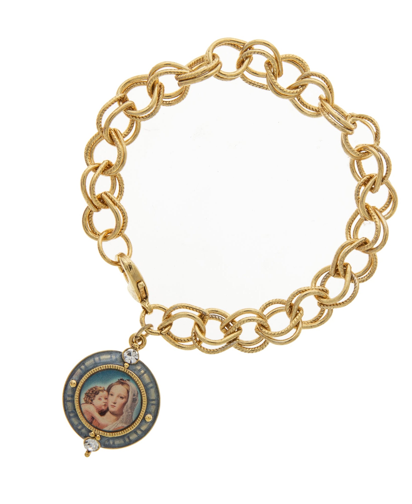 Symbols Of Faith Chain Link Bracelet With Madonna and Child Charm
