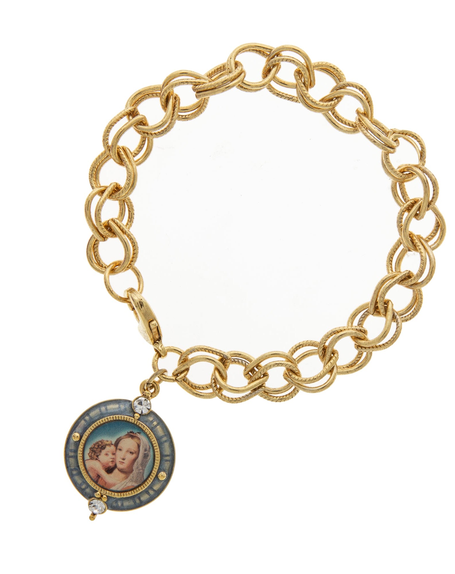 Symbols Of Faith Chain Link Bracelet With Madonna and Child Charm