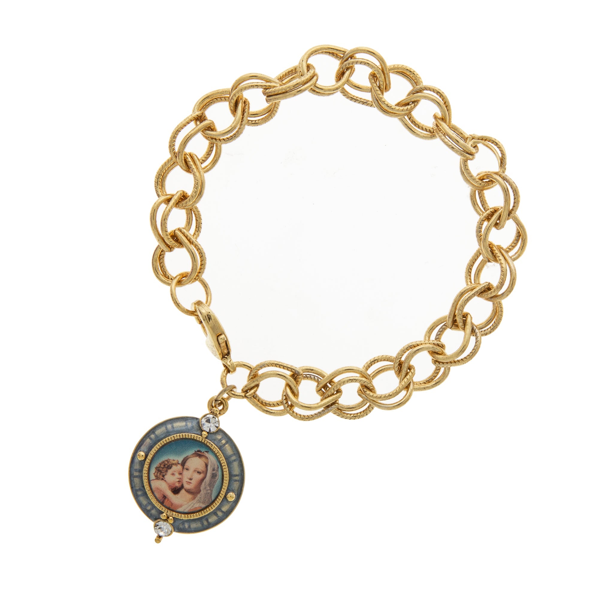 Symbols Of Faith Chain Link Bracelet With Madonna and Child Charm