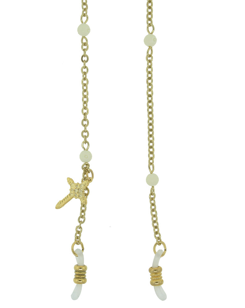 Symbols of Faith White Beaded With Cross Charm Eyeglass Holder Chain Necklace 32"