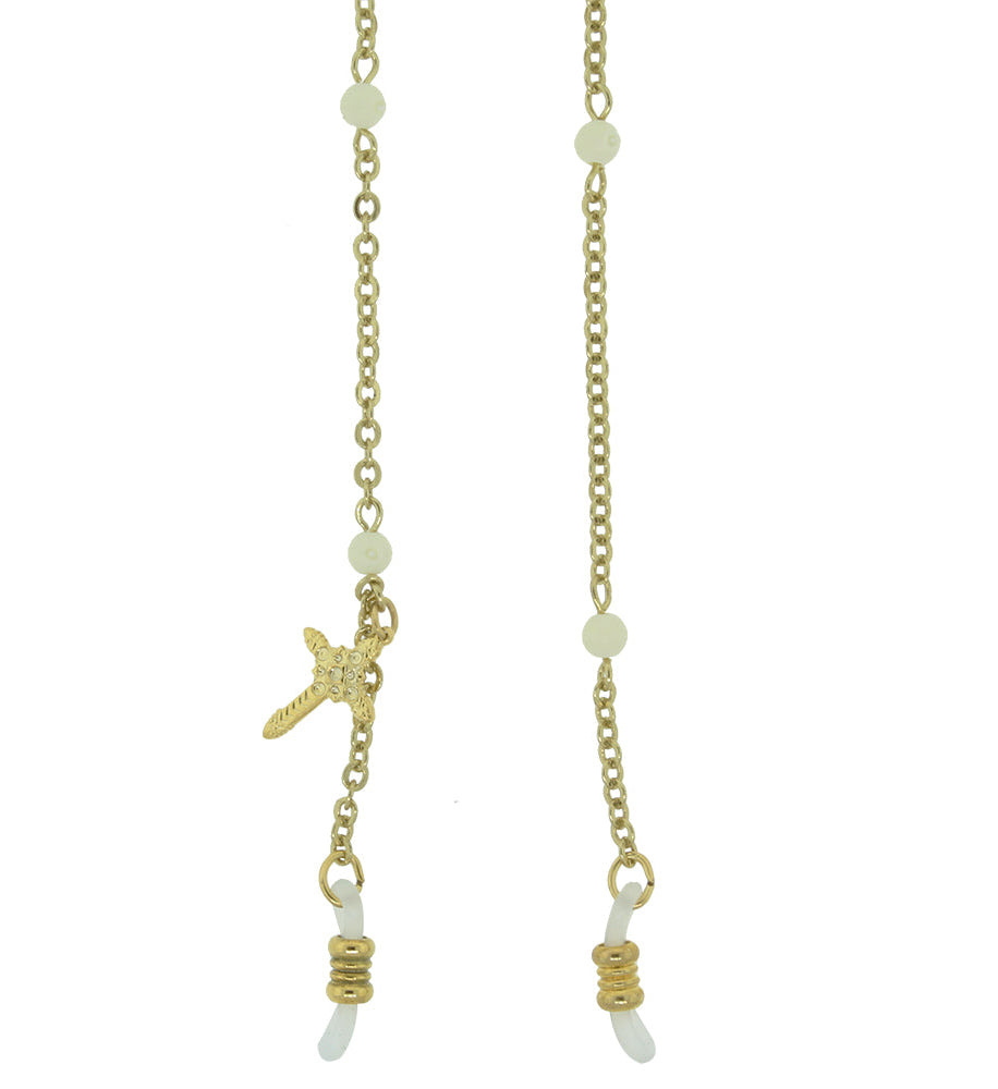 Symbols of Faith White Beaded With Cross Charm Eyeglass Holder Chain Necklace 32"