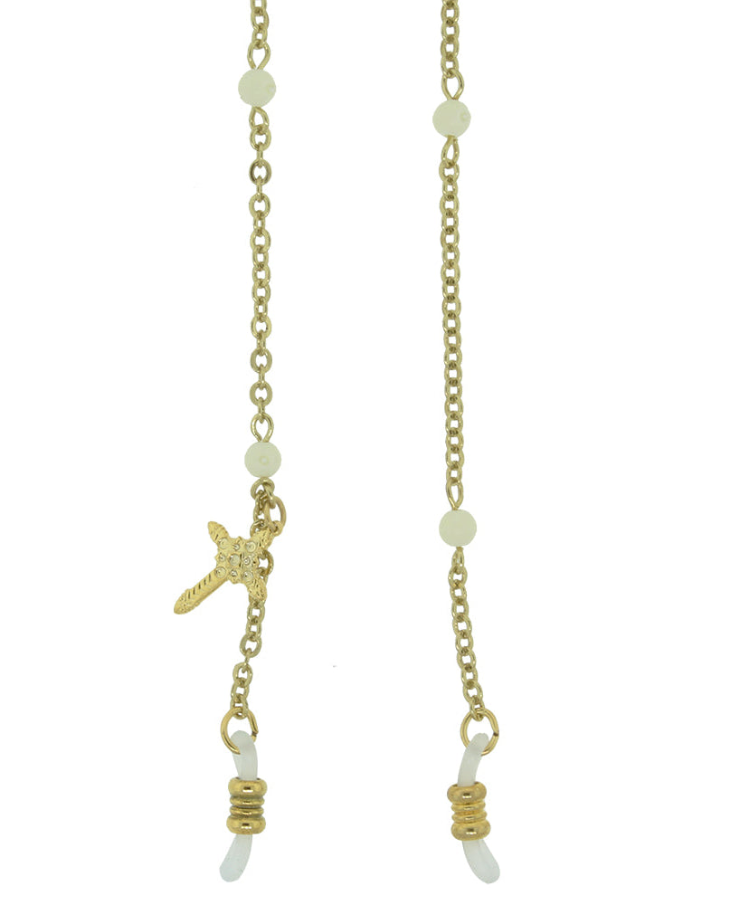 Symbols of Faith White Beaded With Cross Charm Eyeglass Holder Chain Necklace 32"