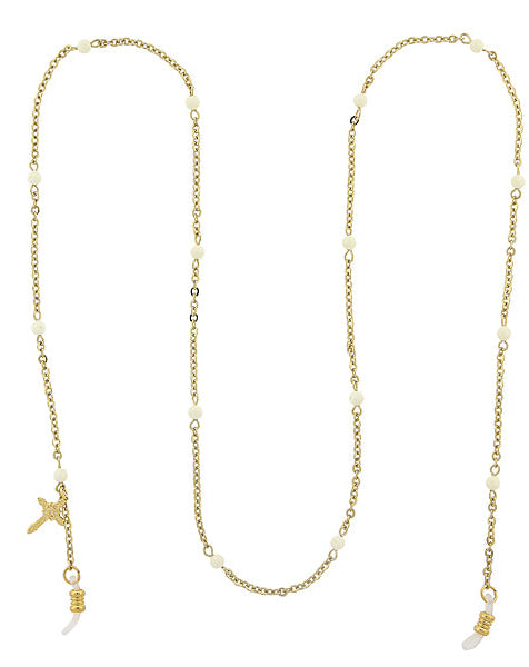 Symbols of Faith White Beaded With Cross Charm Eyeglass Holder Chain Necklace 32"