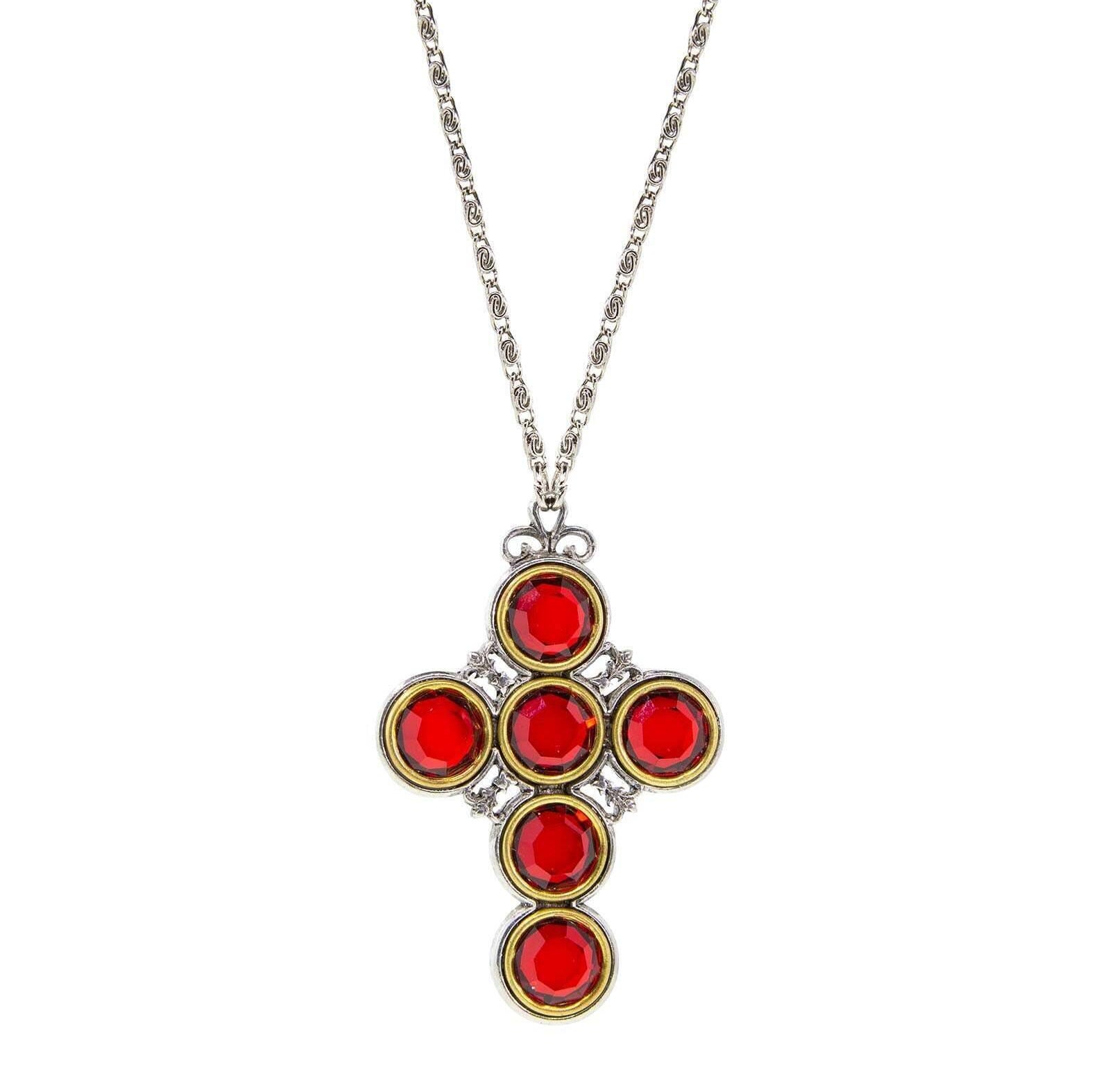 Symbols Of Faith Pewter Color Crystal Cross Pendant Necklace 24" + 3" Extender