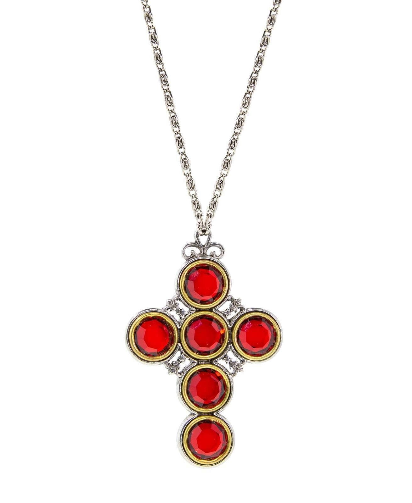 Symbols Of Faith Pewter Color Crystal Cross Pendant Necklace 24" + 3" Extender