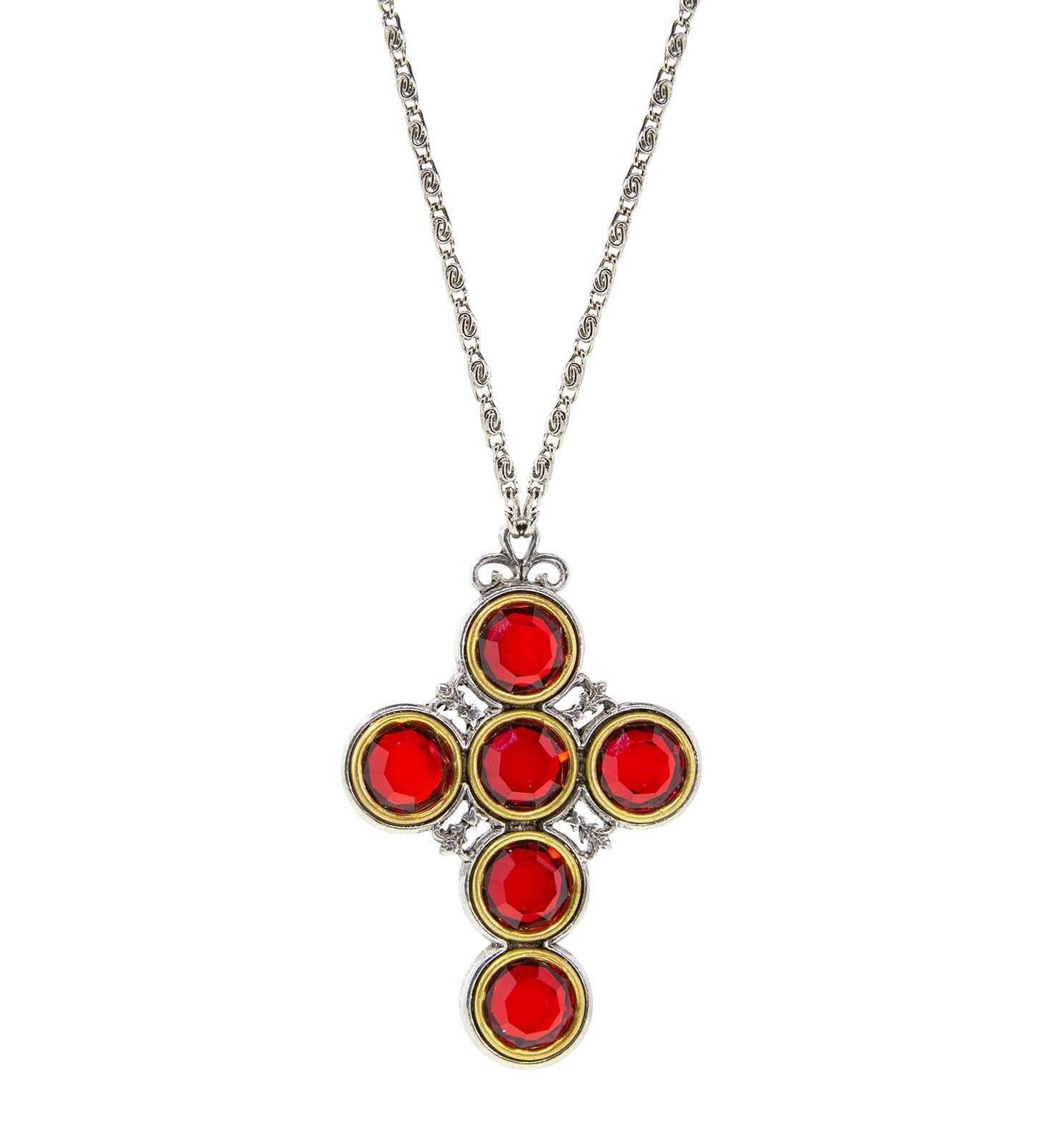 Symbols Of Faith Pewter Color Crystal Cross Pendant Necklace 24" + 3" Extender